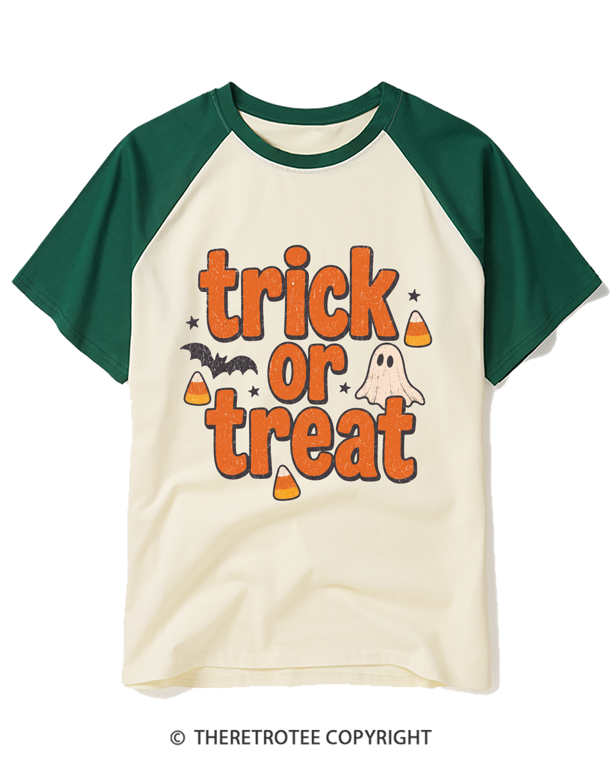 TheRetroTee Trick Or Treat 1940s Raglan Baseball T-Shirt