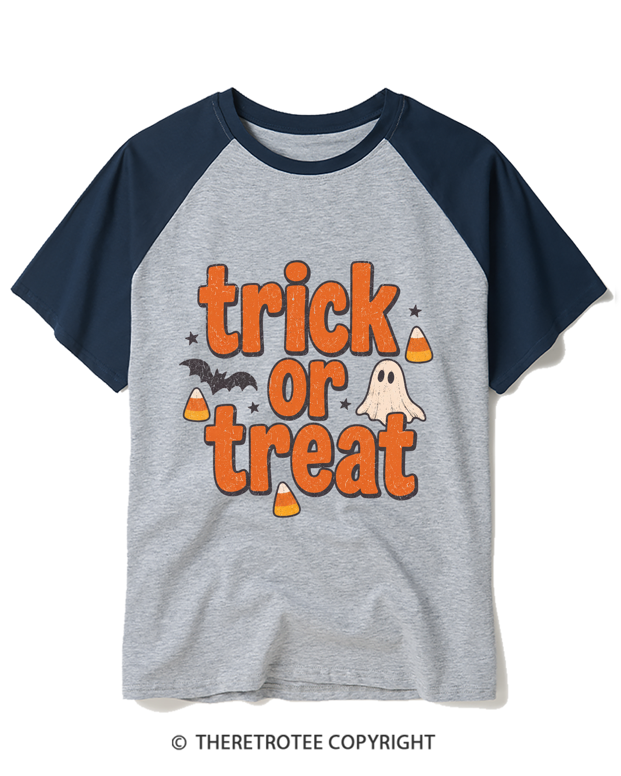 TheRetroTee Trick Or Treat 1940s Raglan Baseball T-Shirt