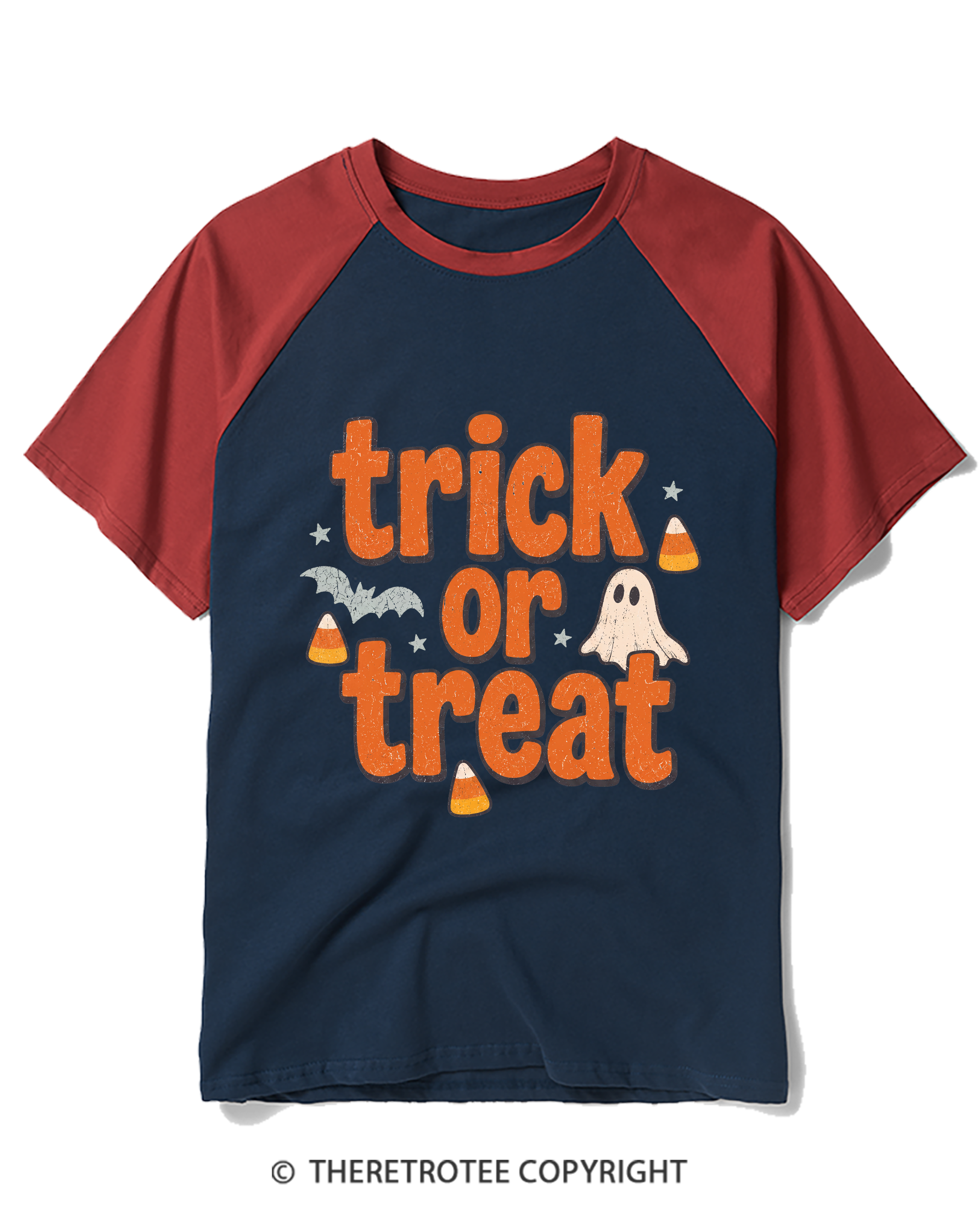 TheRetroTee Trick Or Treat 1940s Raglan Baseball T-Shirt