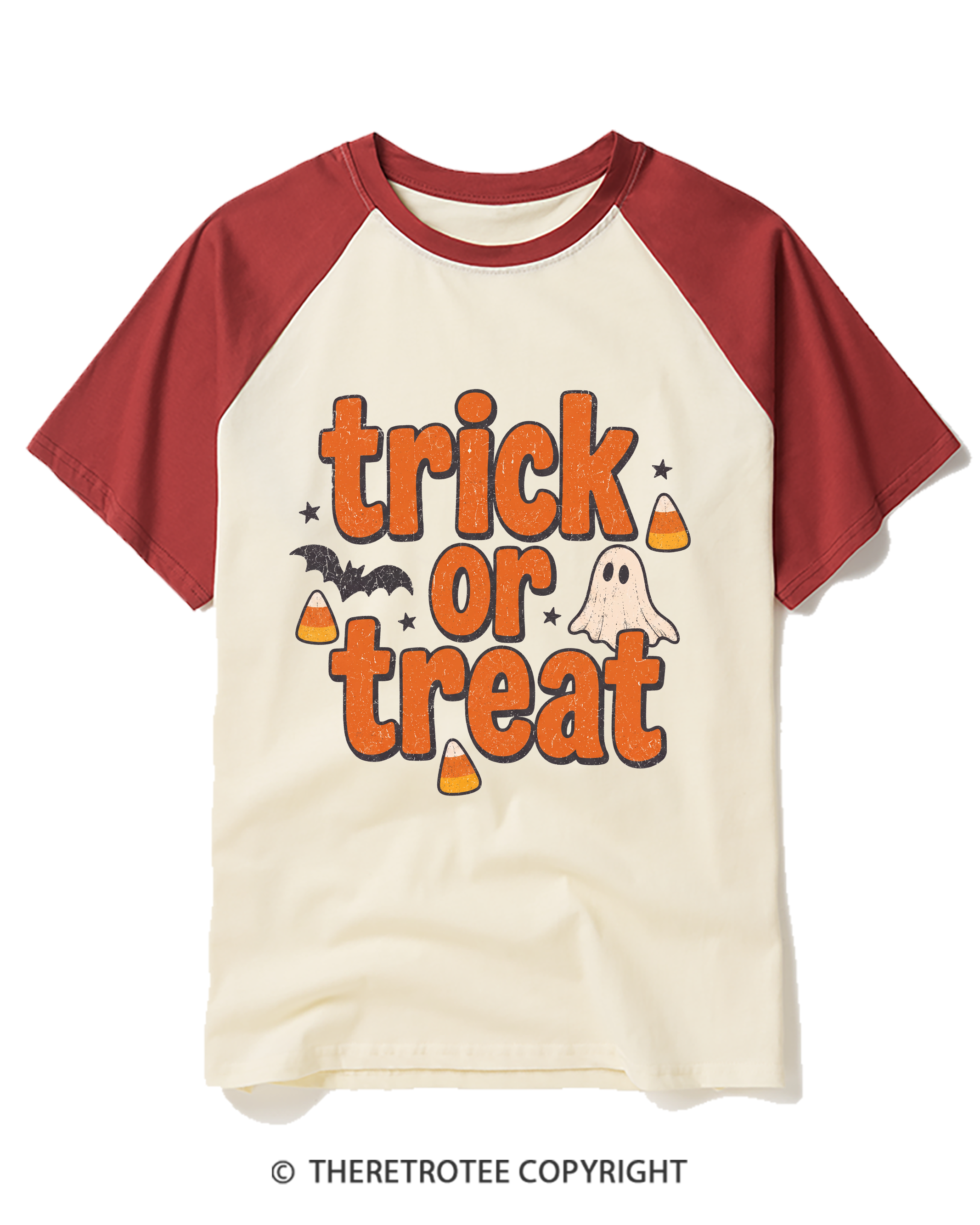 TheRetroTee Trick Or Treat 1940s Raglan Baseball T-Shirt