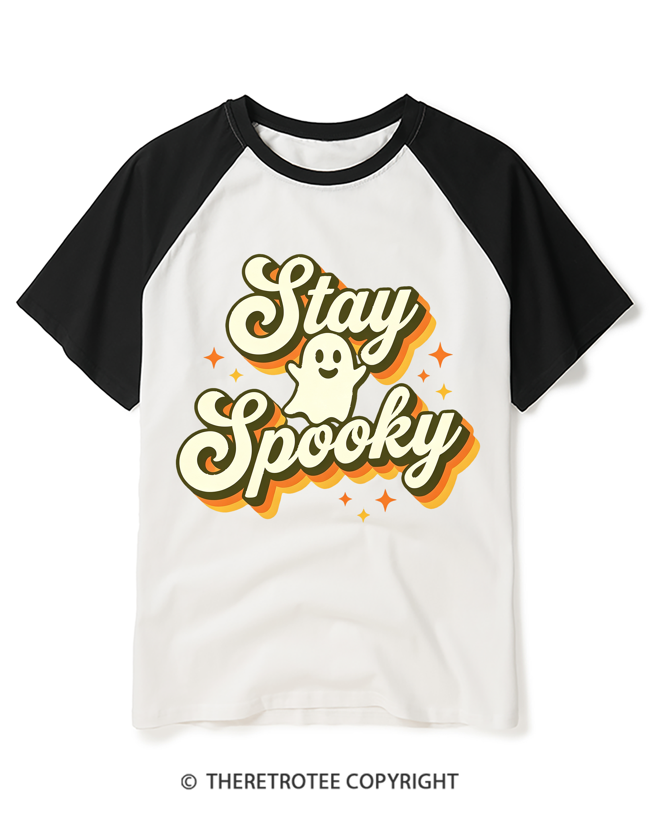TheRetroTee Stay Spooky 1970s Raglan Baseball T-Shirt