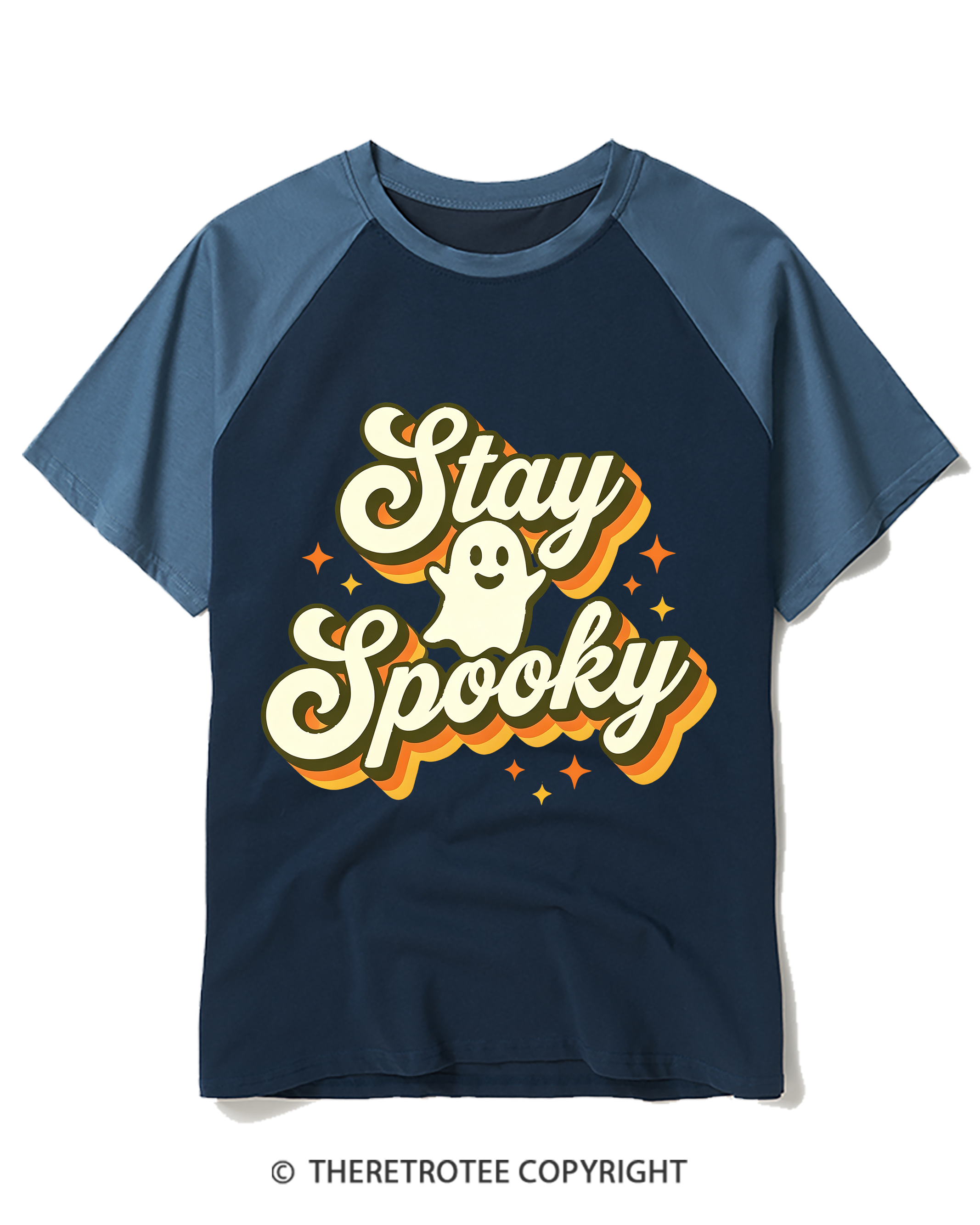TheRetroTee Stay Spooky 1970s Raglan Baseball T-Shirt