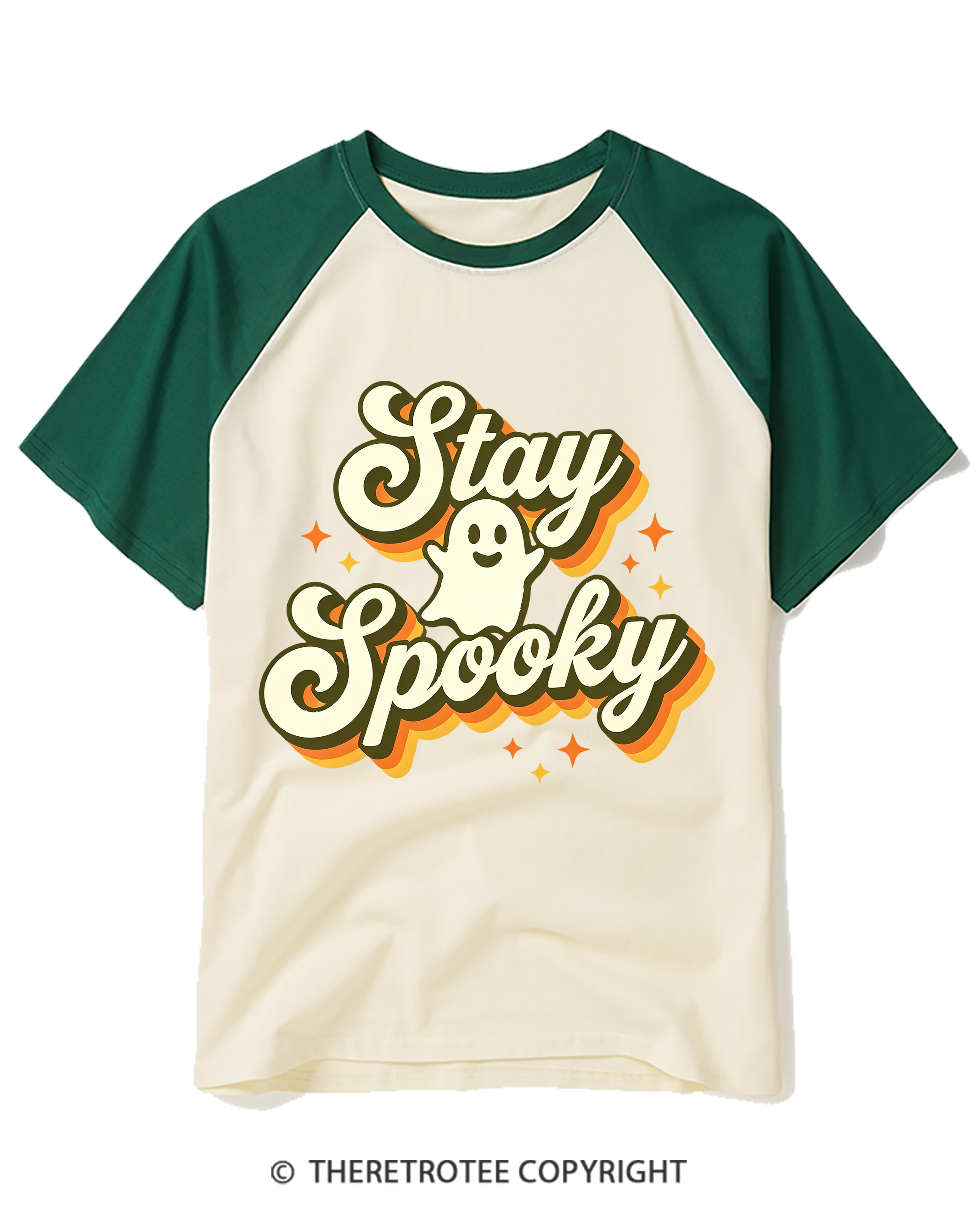 TheRetroTee Stay Spooky 1970s Raglan Baseball T-Shirt