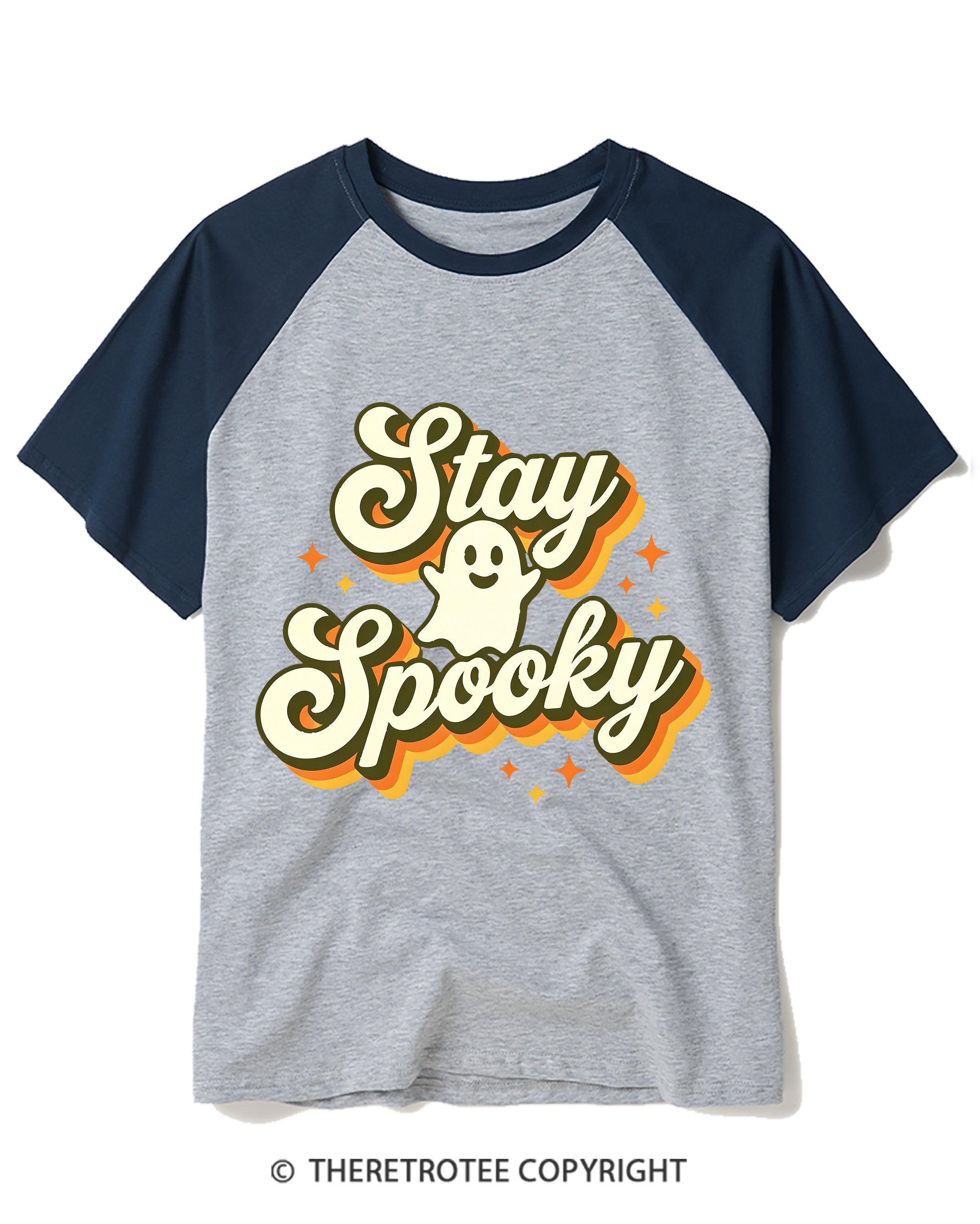 TheRetroTee Stay Spooky 1970s Raglan Baseball T-Shirt