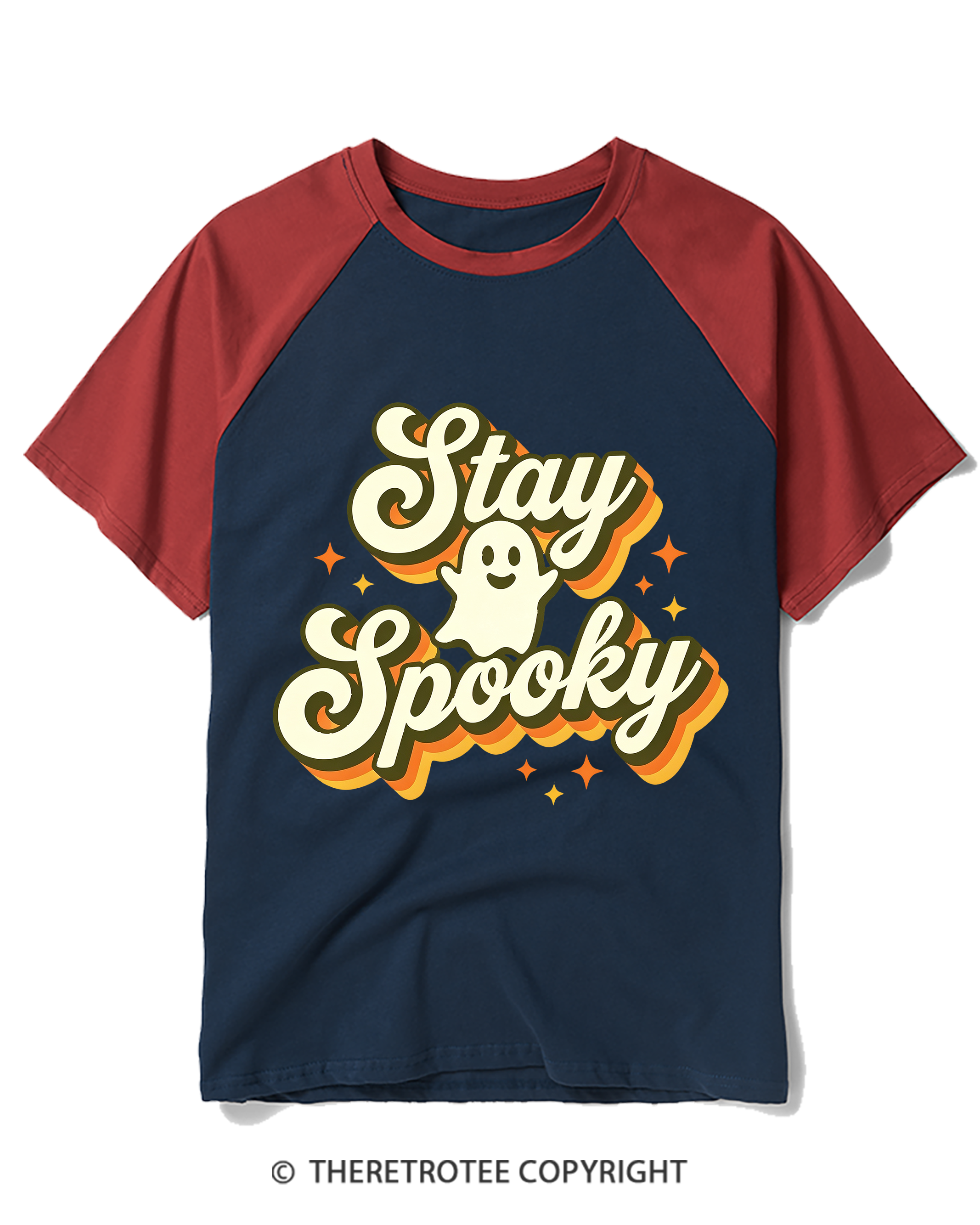 TheRetroTee Stay Spooky 1970s Raglan Baseball T-Shirt