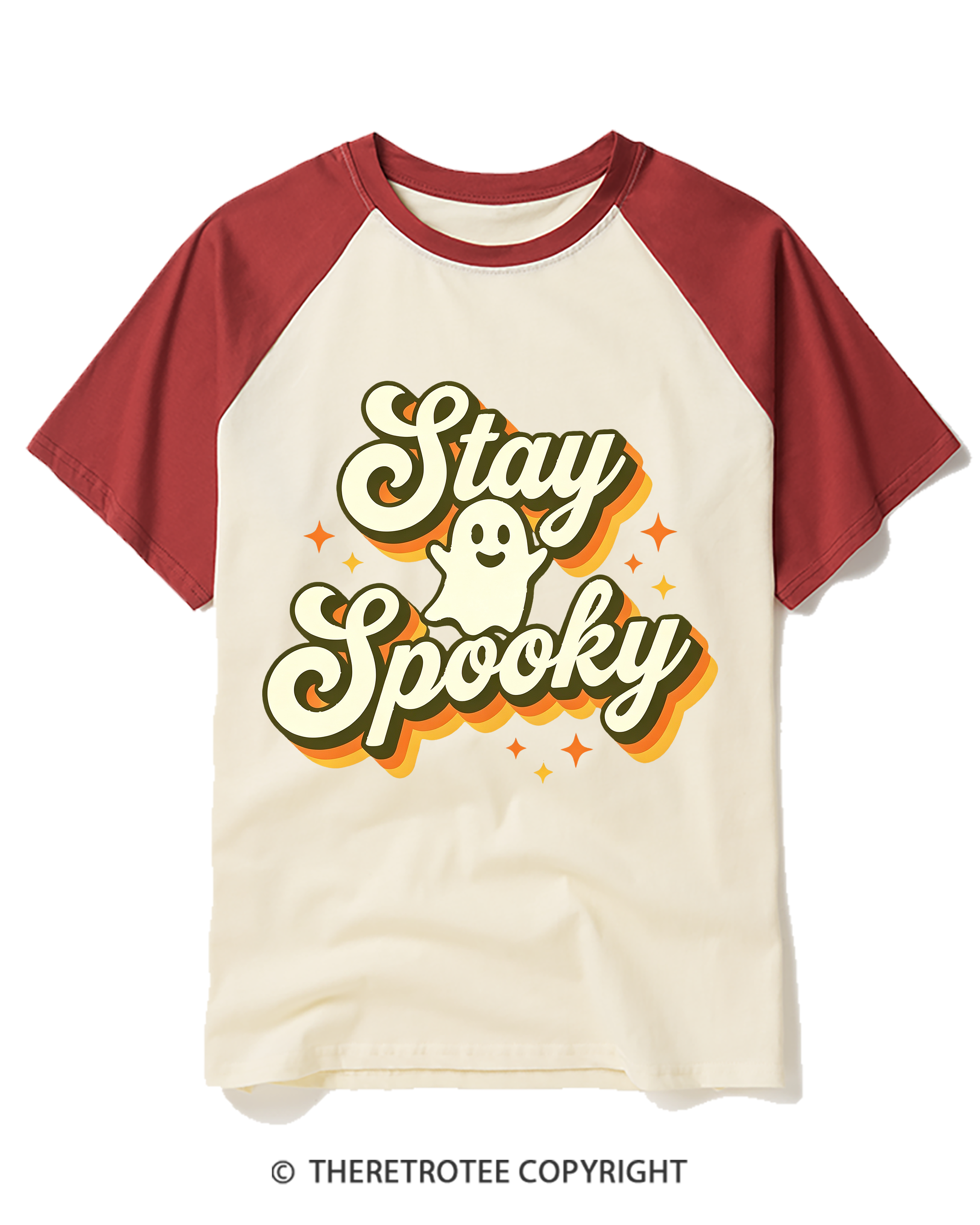 TheRetroTee Stay Spooky 1970s Raglan Baseball T-Shirt