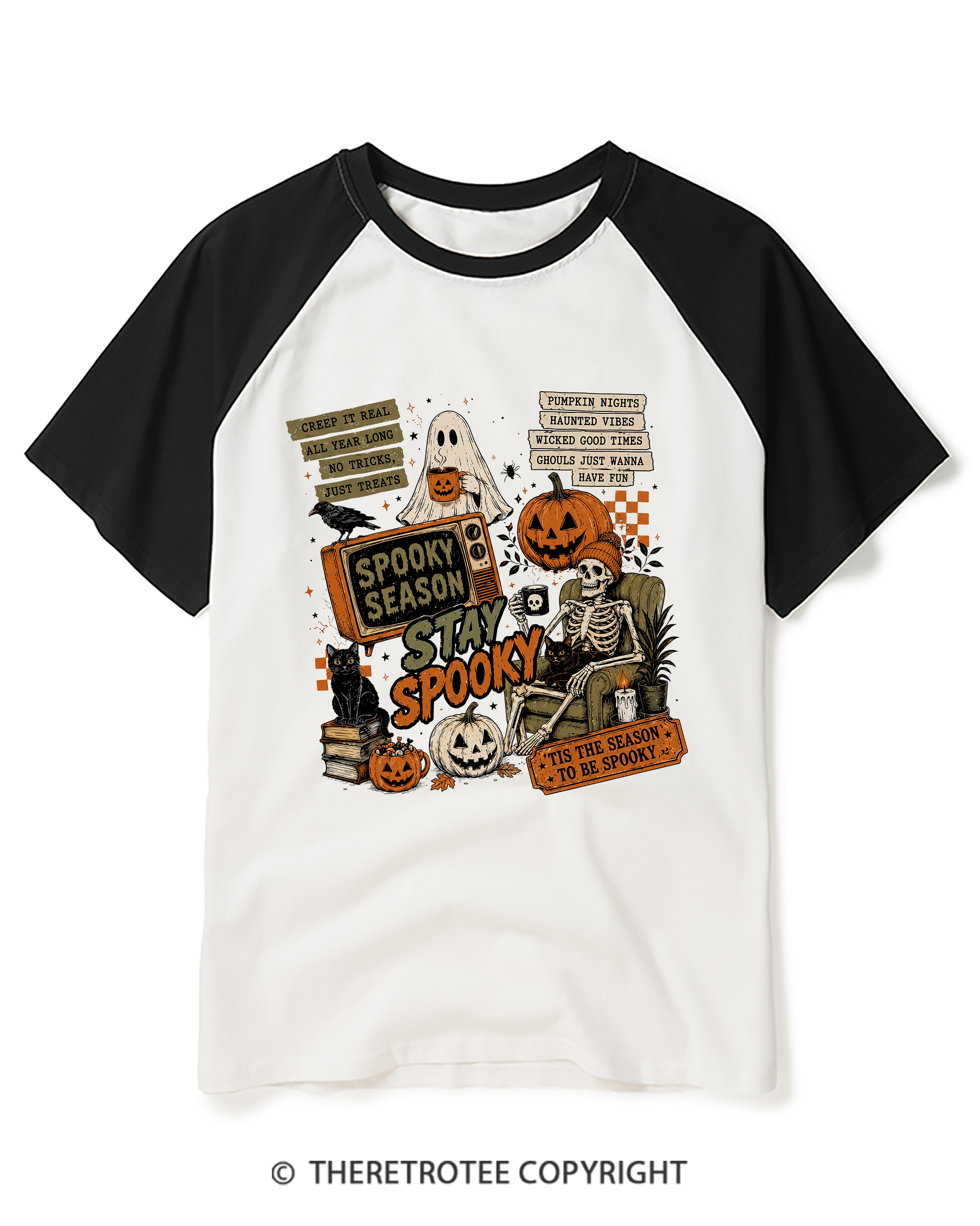 TheRetroTee Stay Spooky 1980s Raglan Baseball T-Shirt