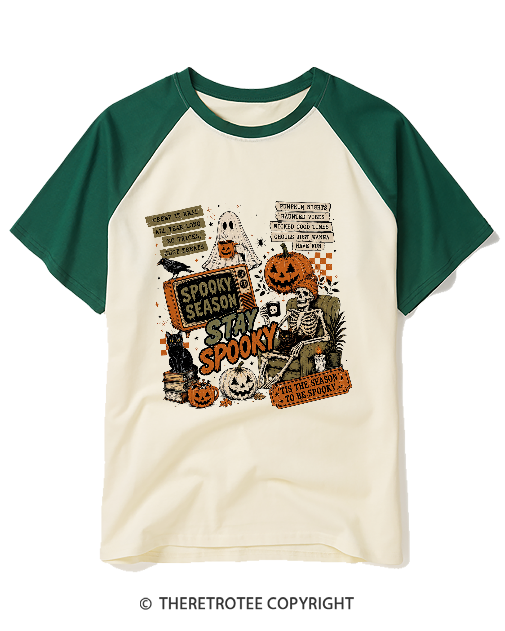 TheRetroTee Stay Spooky 1980s Raglan Baseball T-Shirt