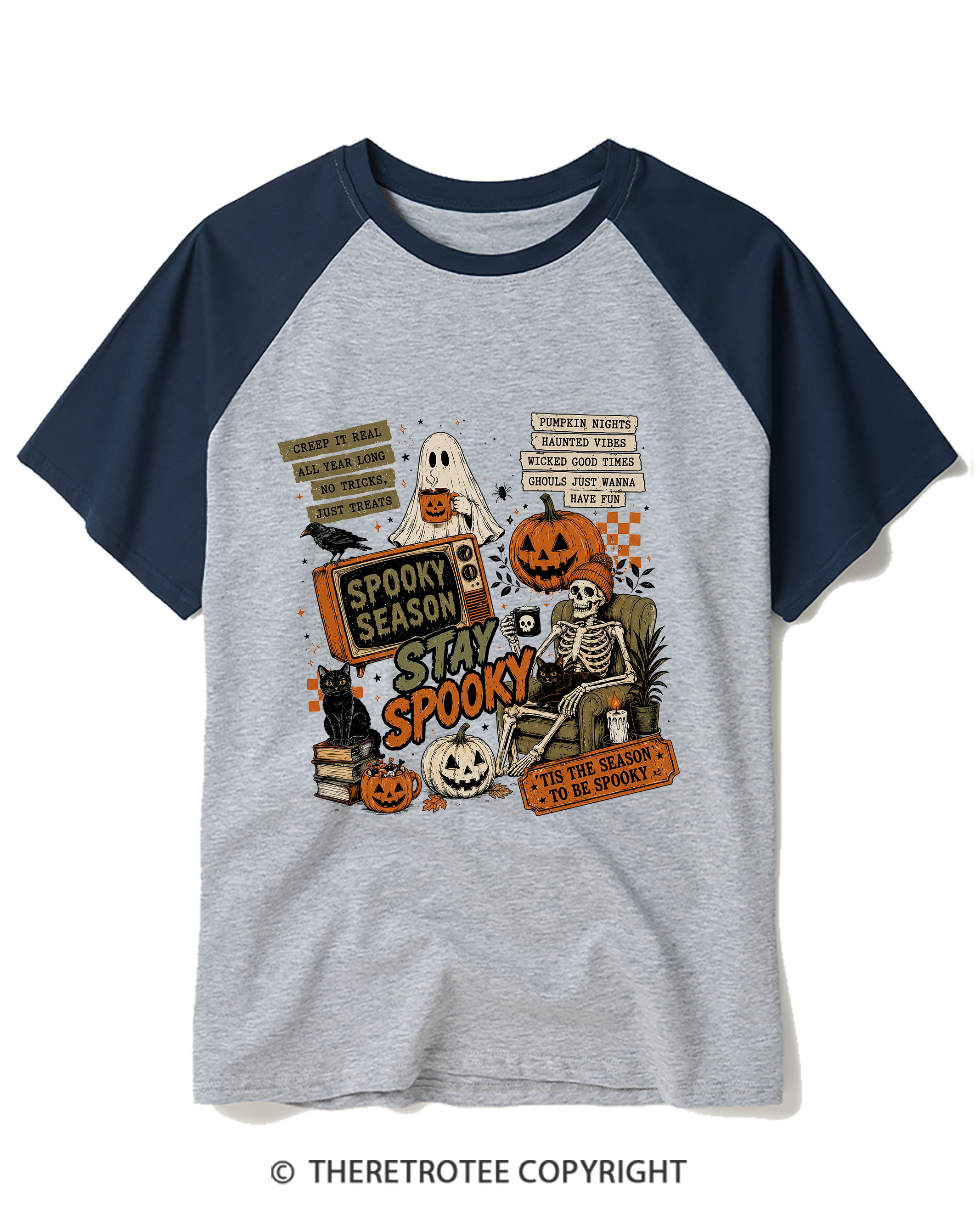 TheRetroTee Stay Spooky 1980s Raglan Baseball T-Shirt