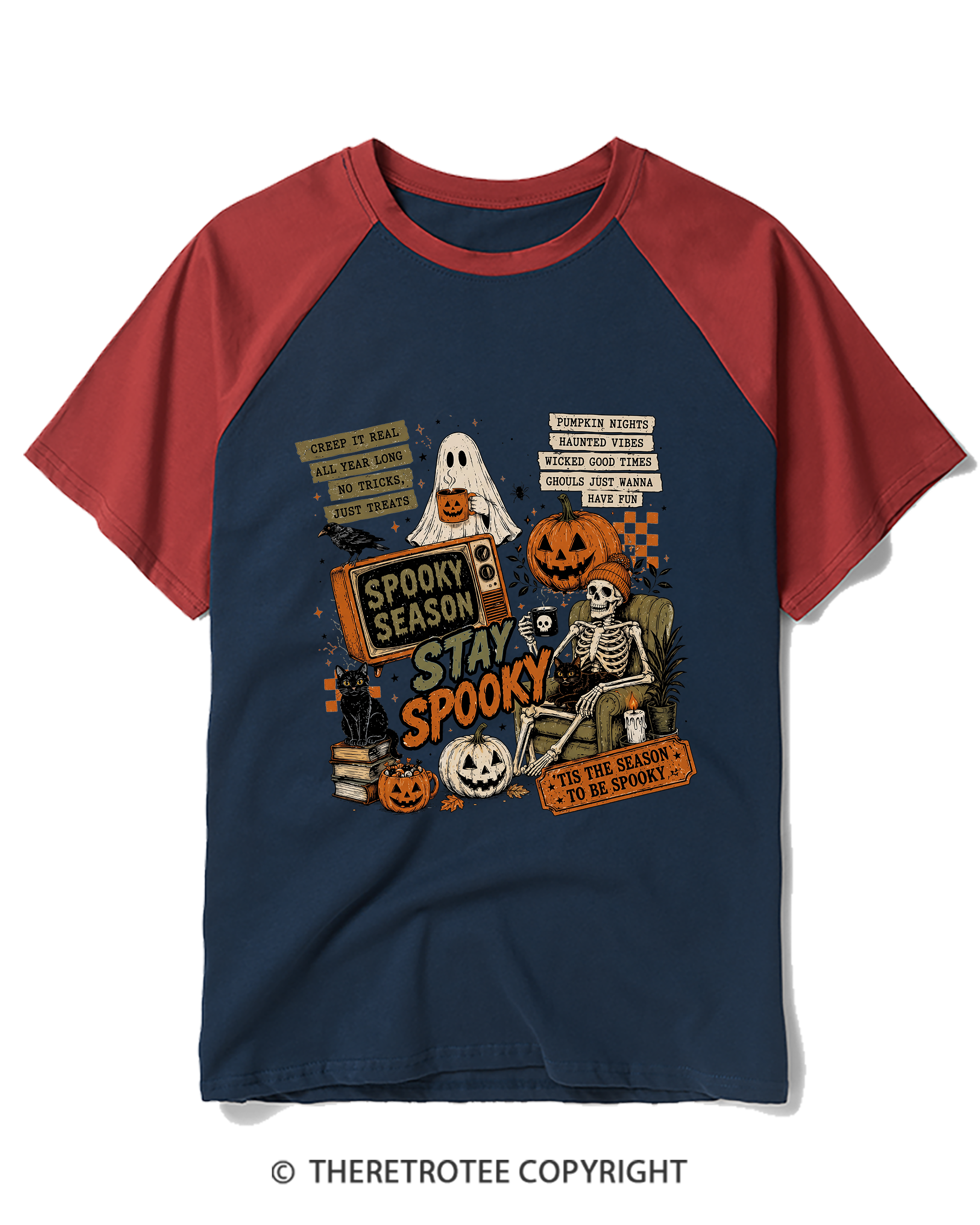 TheRetroTee Stay Spooky 1980s Raglan Baseball T-Shirt