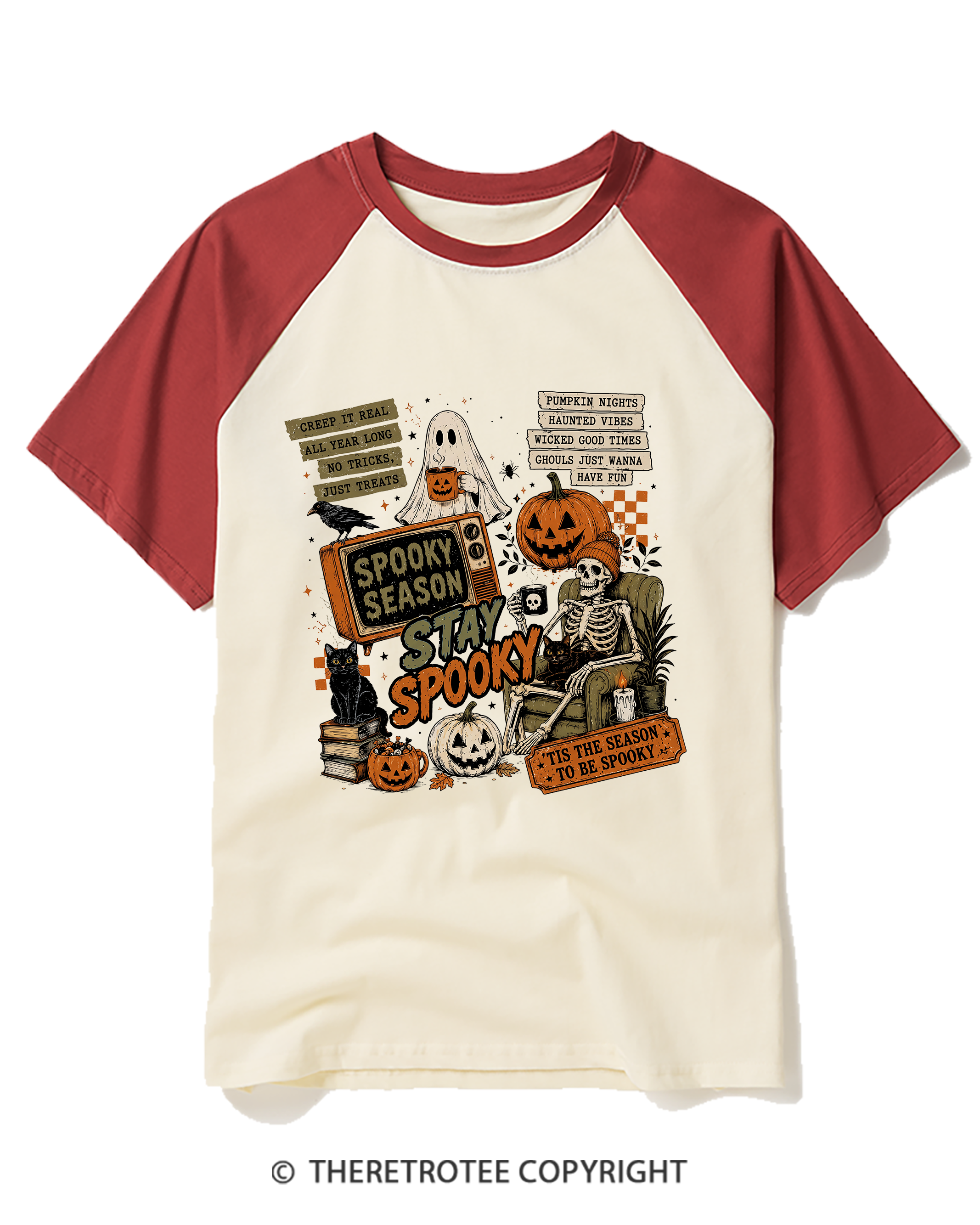 TheRetroTee Stay Spooky 1980s Raglan Baseball T-Shirt