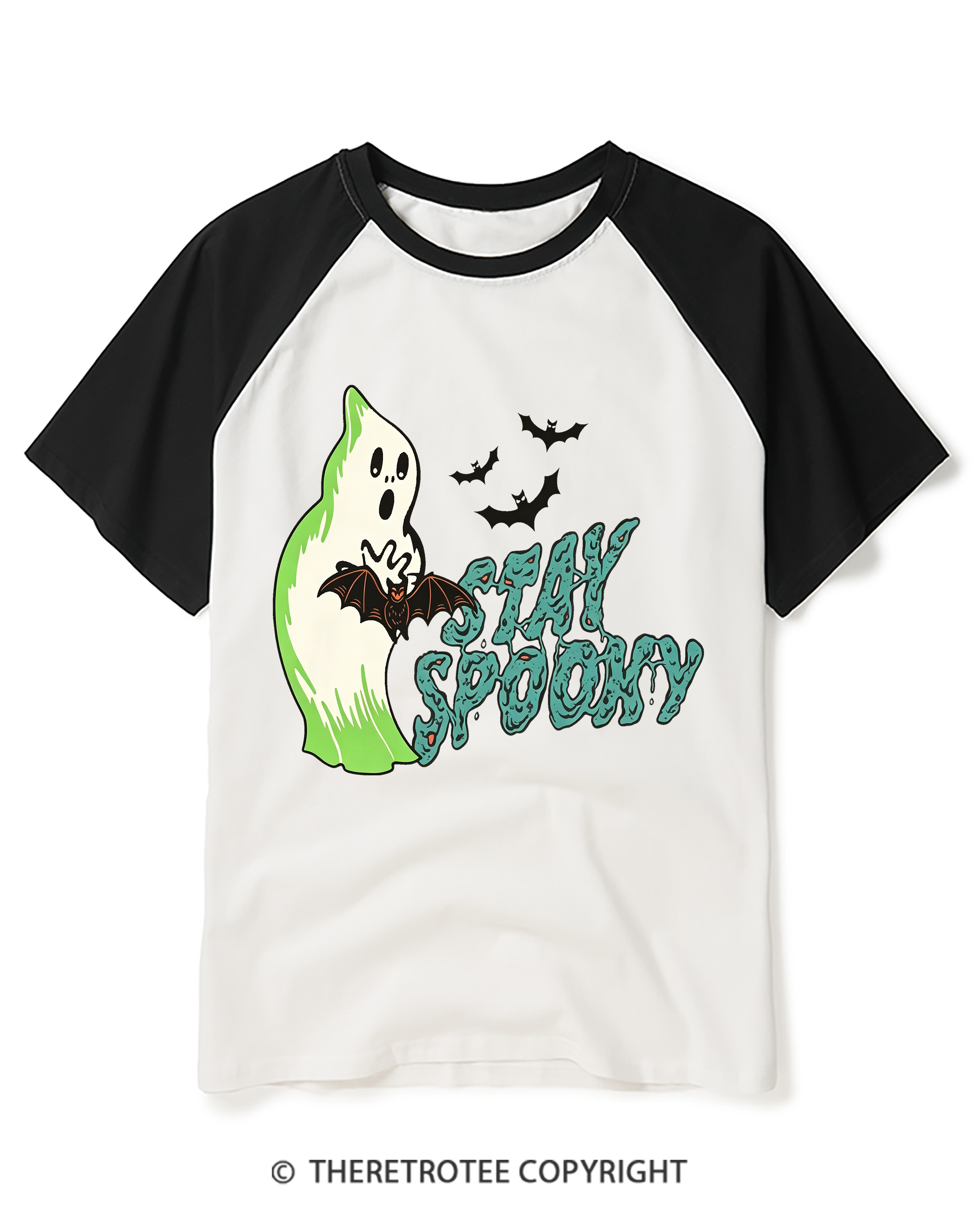 TheRetroTee Stay Spooky 1960s Raglan Baseball T-Shirt