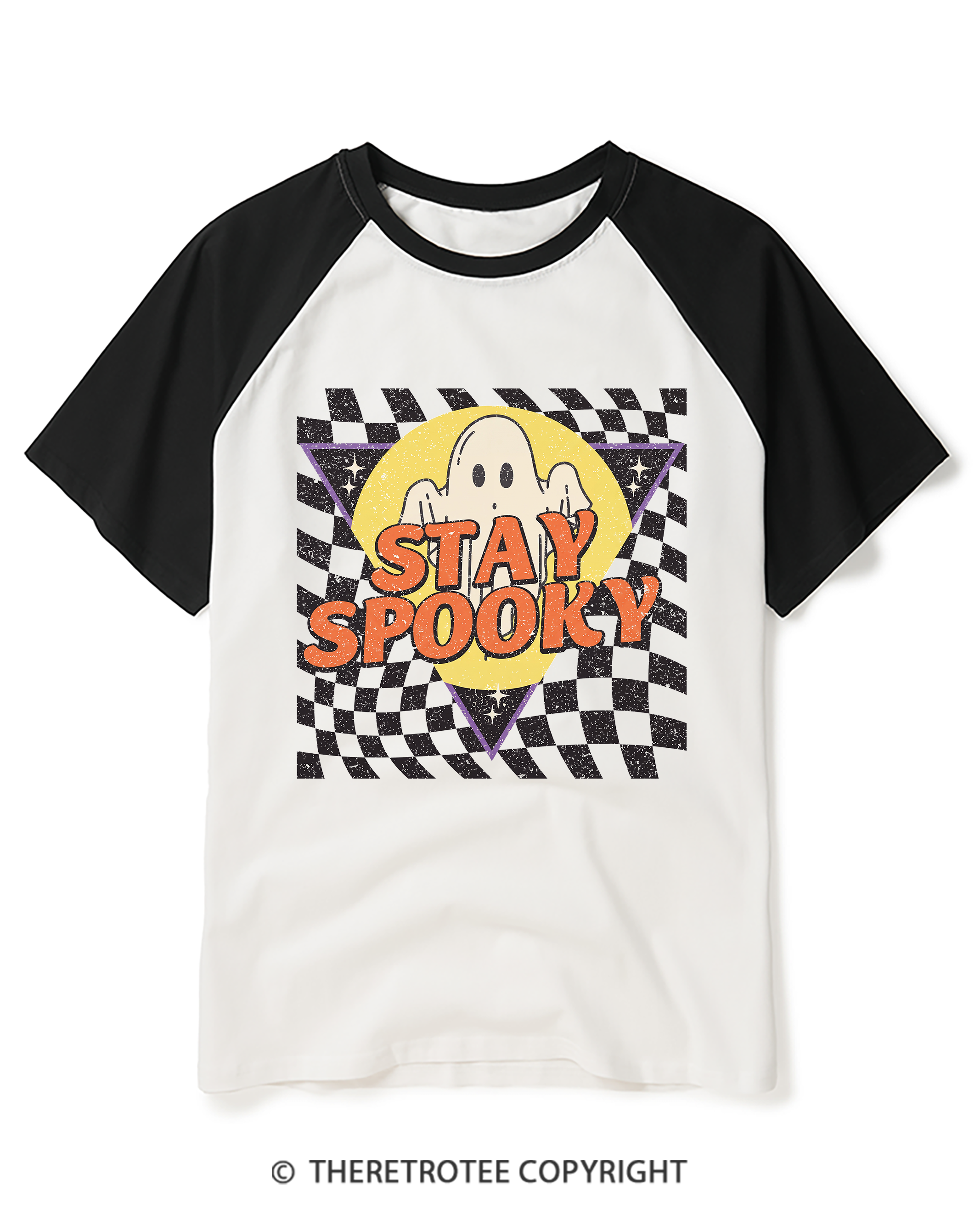 TheRetroTee Stay Spooky 1990s Raglan Baseball T-Shirt
