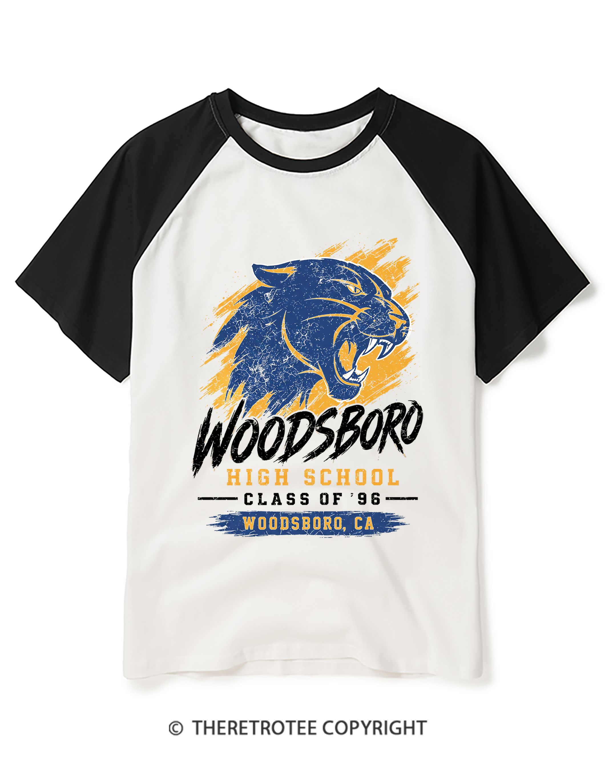 TheRetroTee Woodsboro Class of 1996 1990s Raglan Baseball T-Shirt