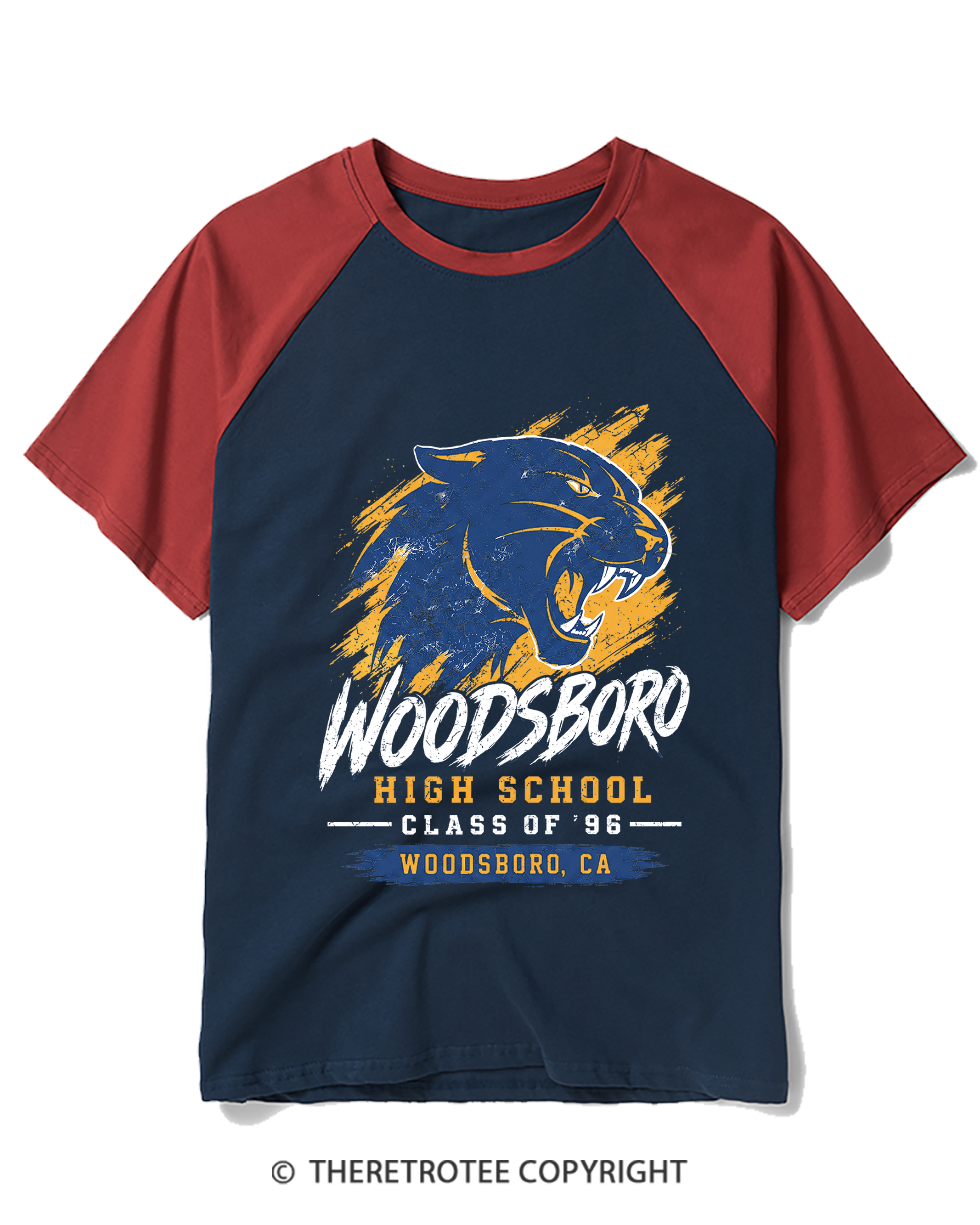 TheRetroTee Woodsboro Class of 1996 1990s Raglan Baseball T-Shirt
