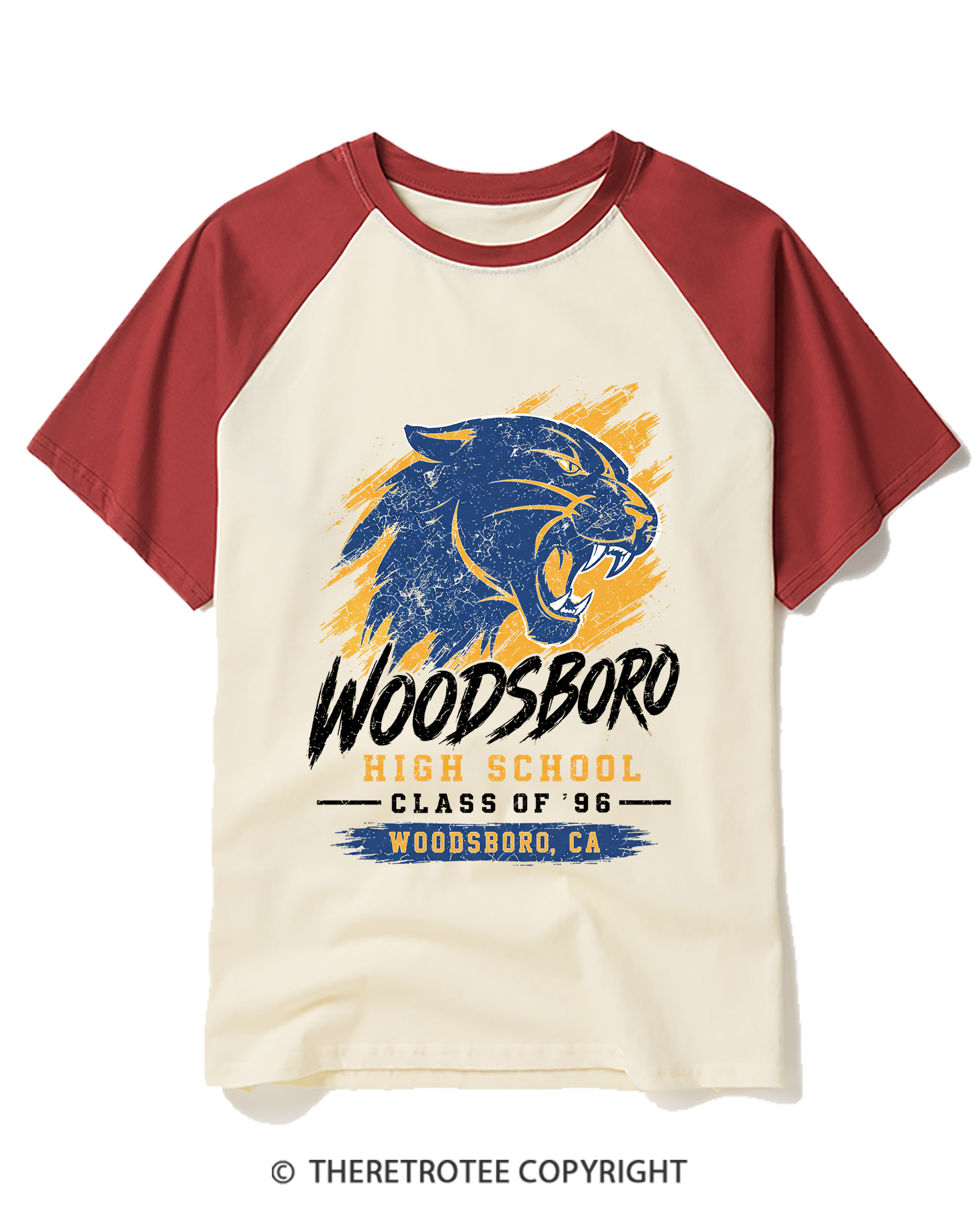 TheRetroTee Woodsboro Class of 1996 1990s Raglan Baseball T-Shirt
