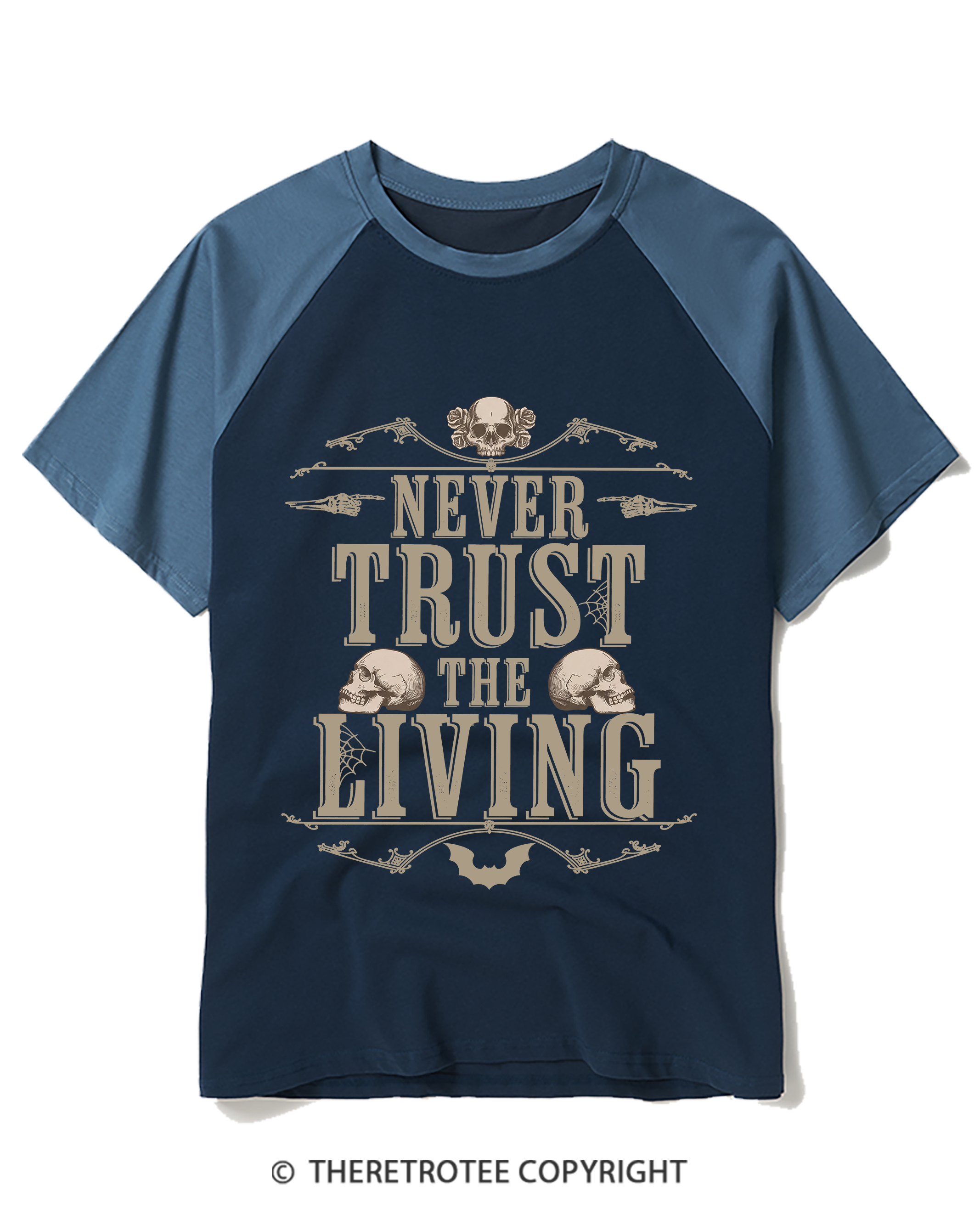 TheRetroTee Never Trust the Living 1980s Raglan Baseball T-Shirt