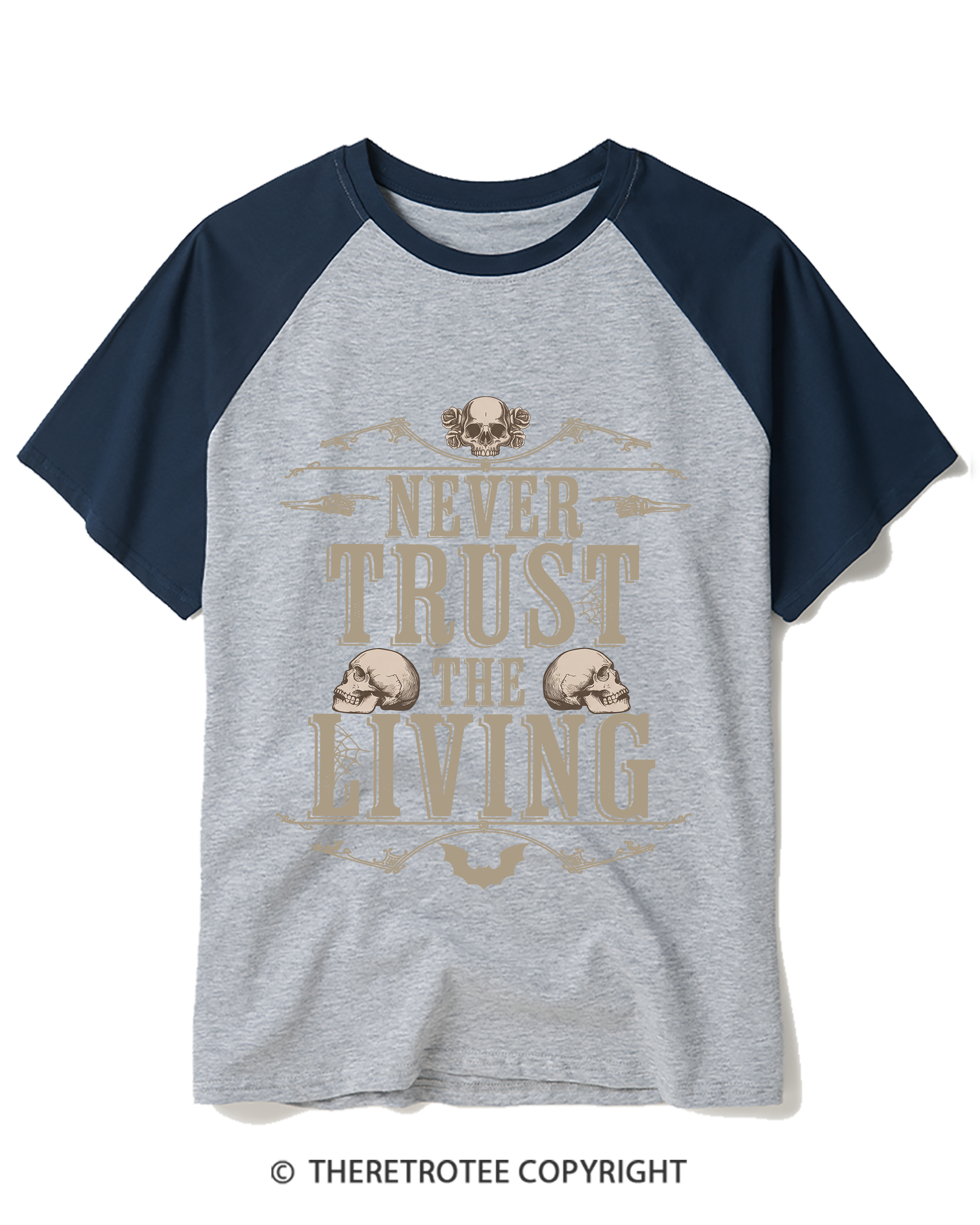 TheRetroTee Never Trust the Living 1980s Raglan Baseball T-Shirt