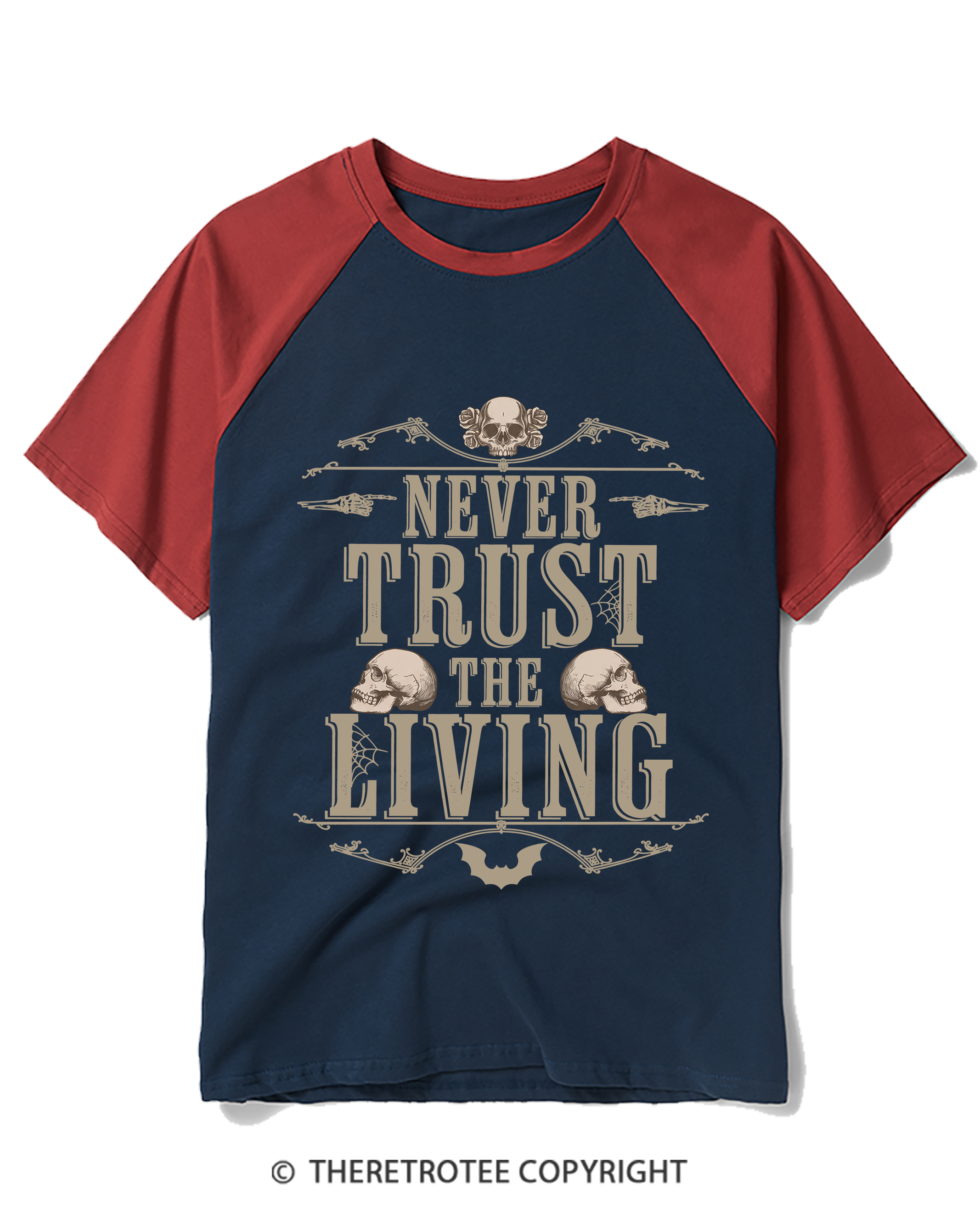 TheRetroTee Never Trust the Living 1980s Raglan Baseball T-Shirt