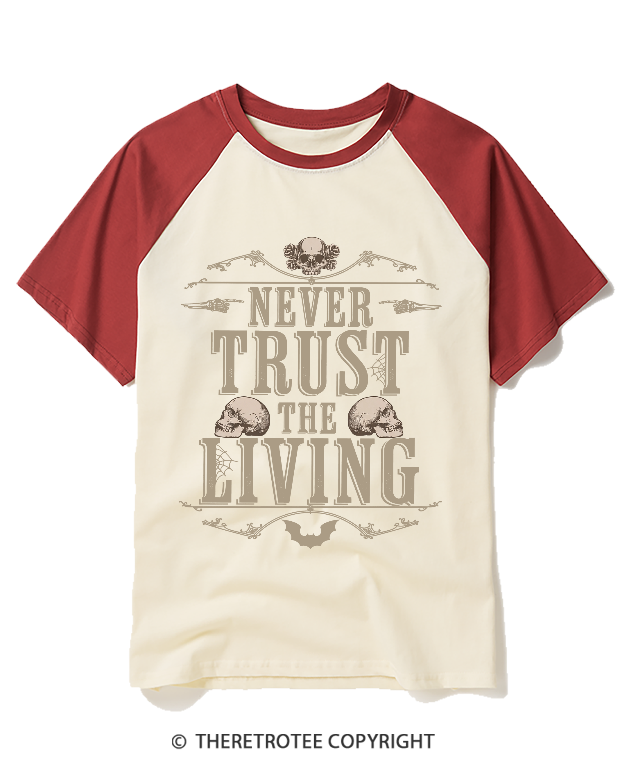 TheRetroTee Never Trust the Living 1980s Raglan Baseball T-Shirt