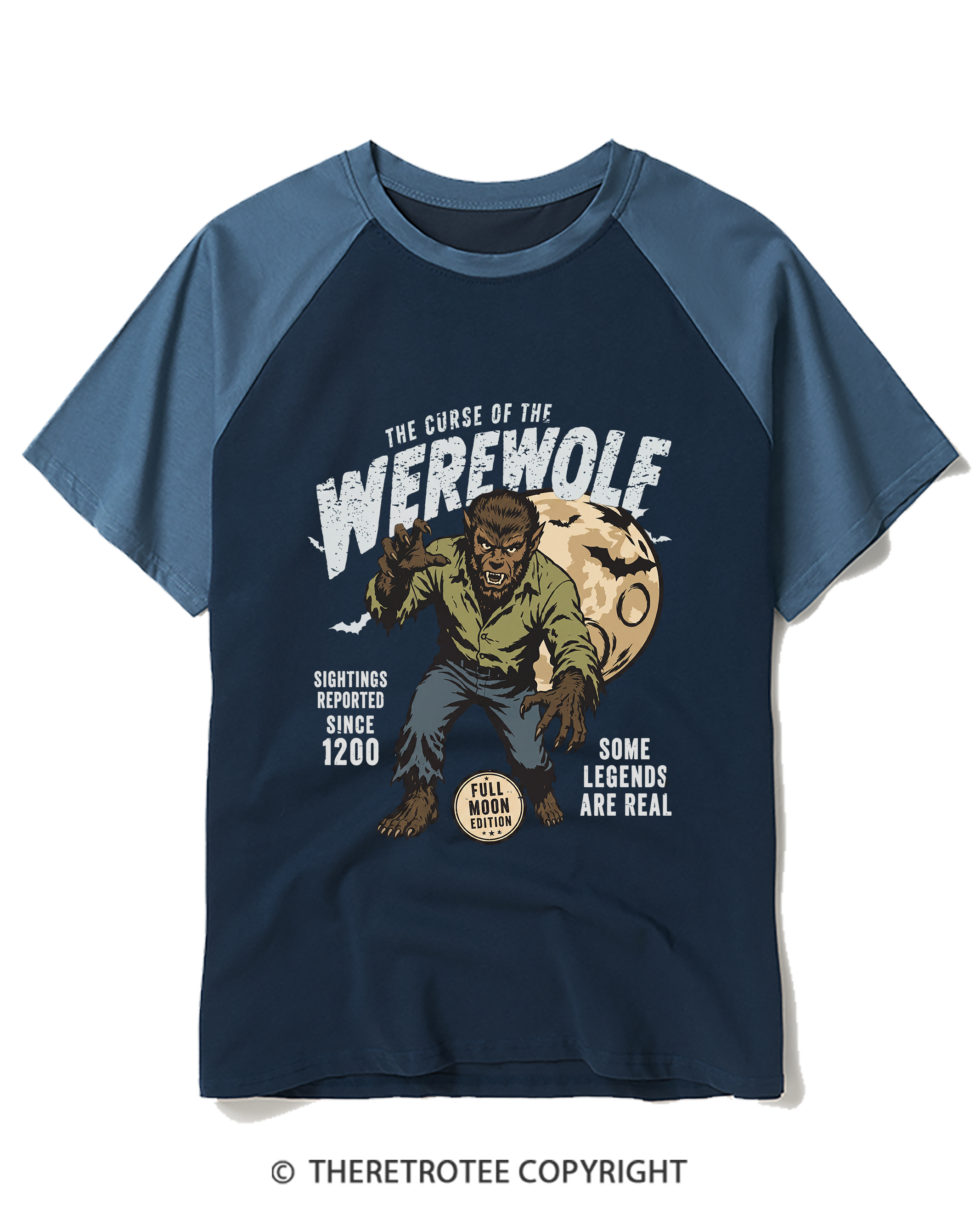 TheRetroTee Werewolf Cult Classic Halloween Horror Movie 1990s Raglan Baseball T-Shirt