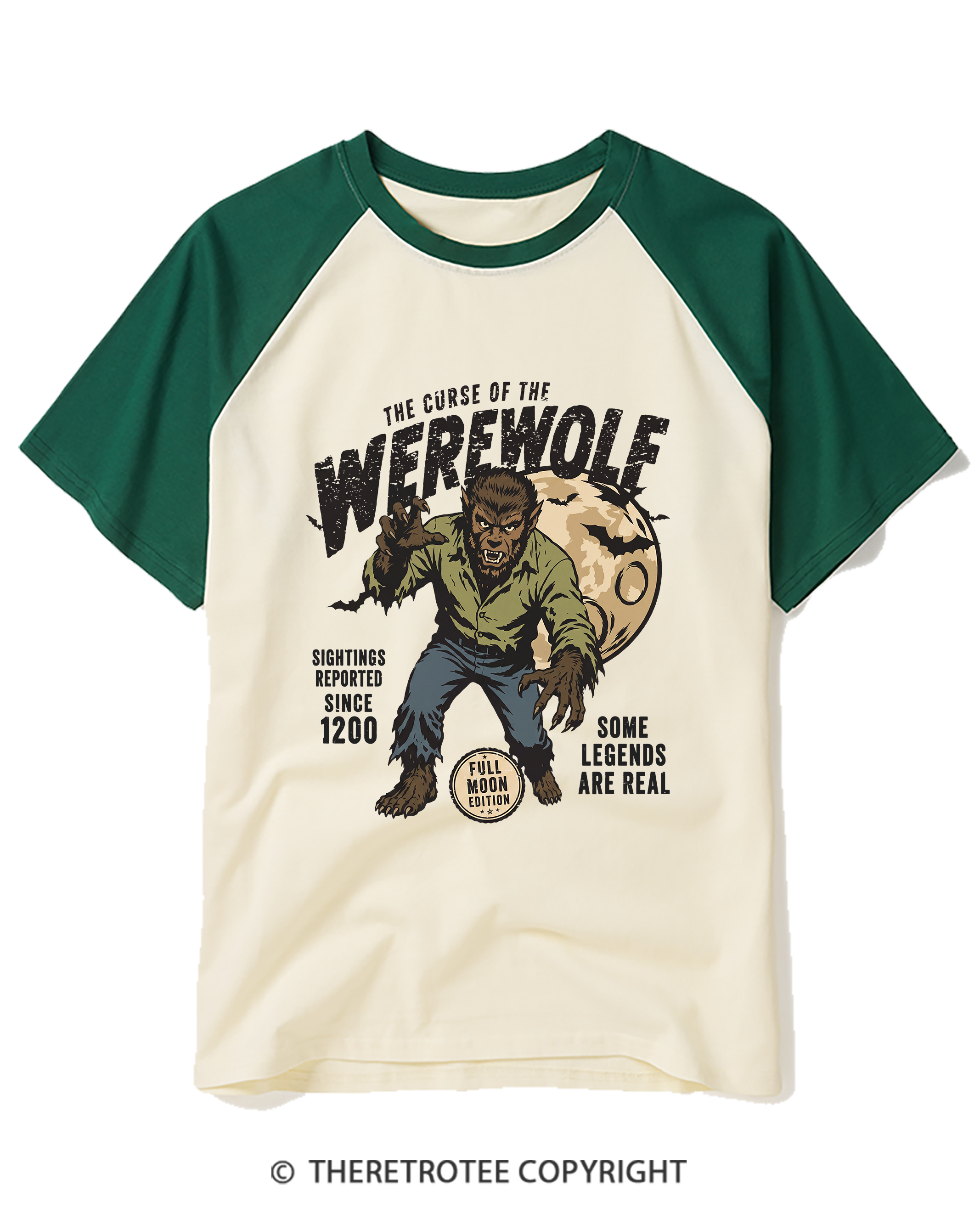 TheRetroTee Werewolf Cult Classic Halloween Horror Movie 1990s Raglan Baseball T-Shirt