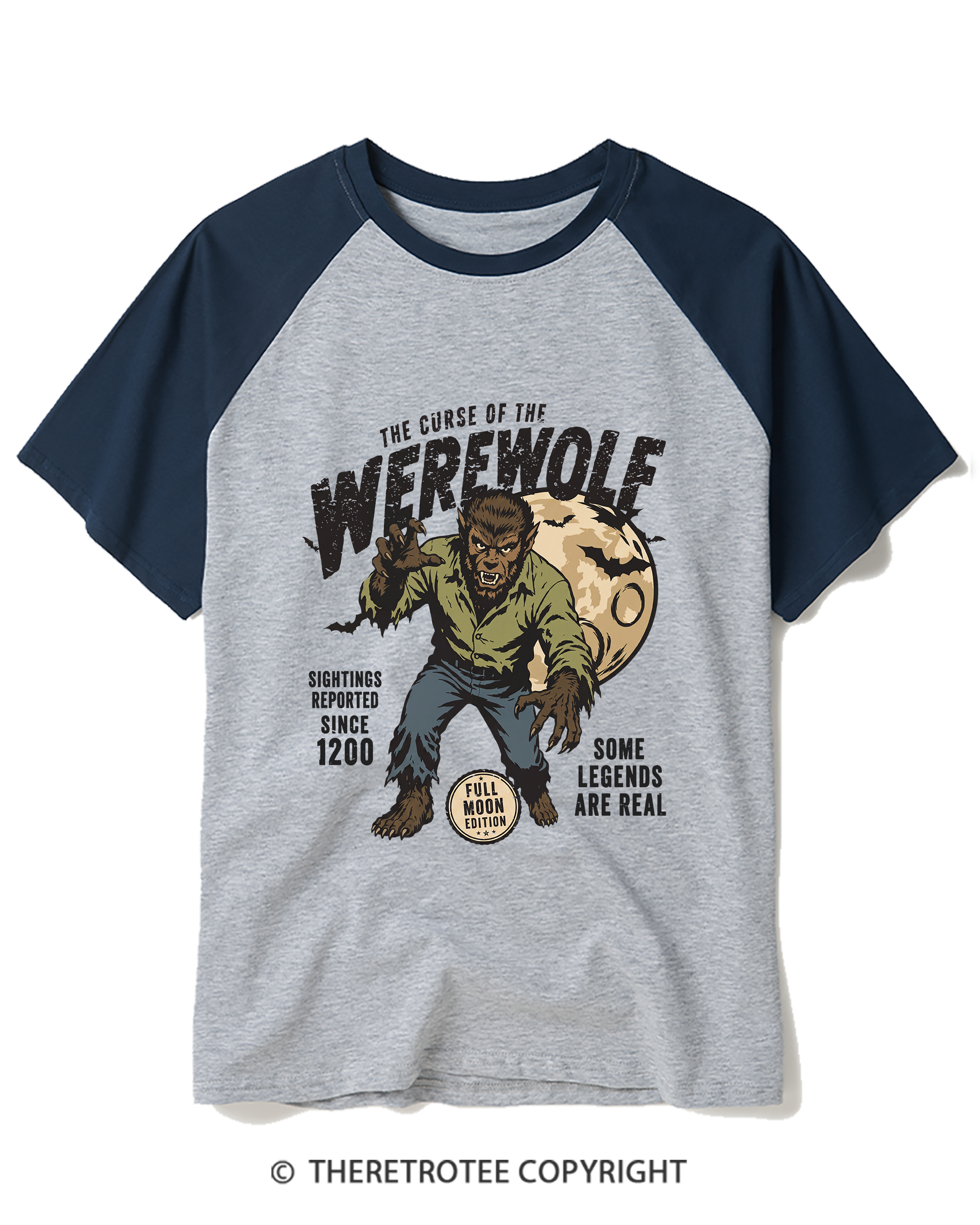 TheRetroTee Werewolf Cult Classic Halloween Horror Movie 1990s Raglan Baseball T-Shirt