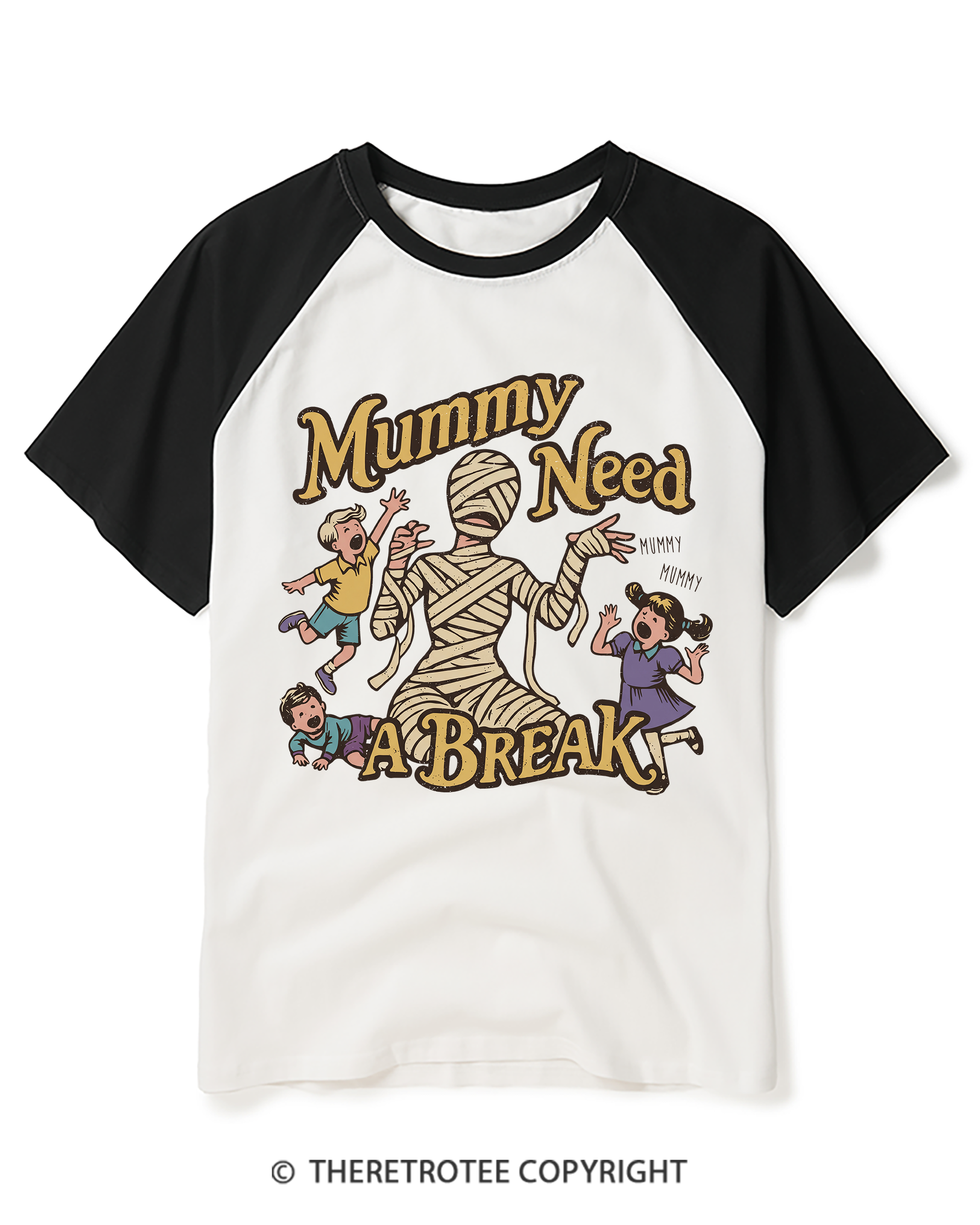 TheRetroTee Mummy Needs a Break Raglan Baseball T-Shirt