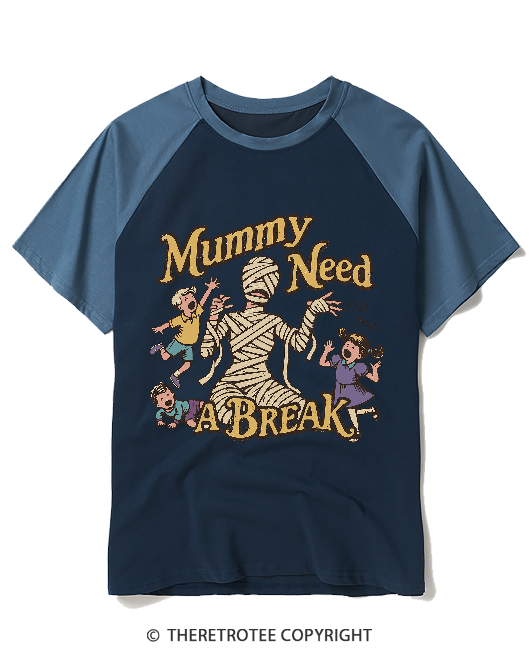 TheRetroTee Mummy Needs a Break Raglan Baseball T-Shirt