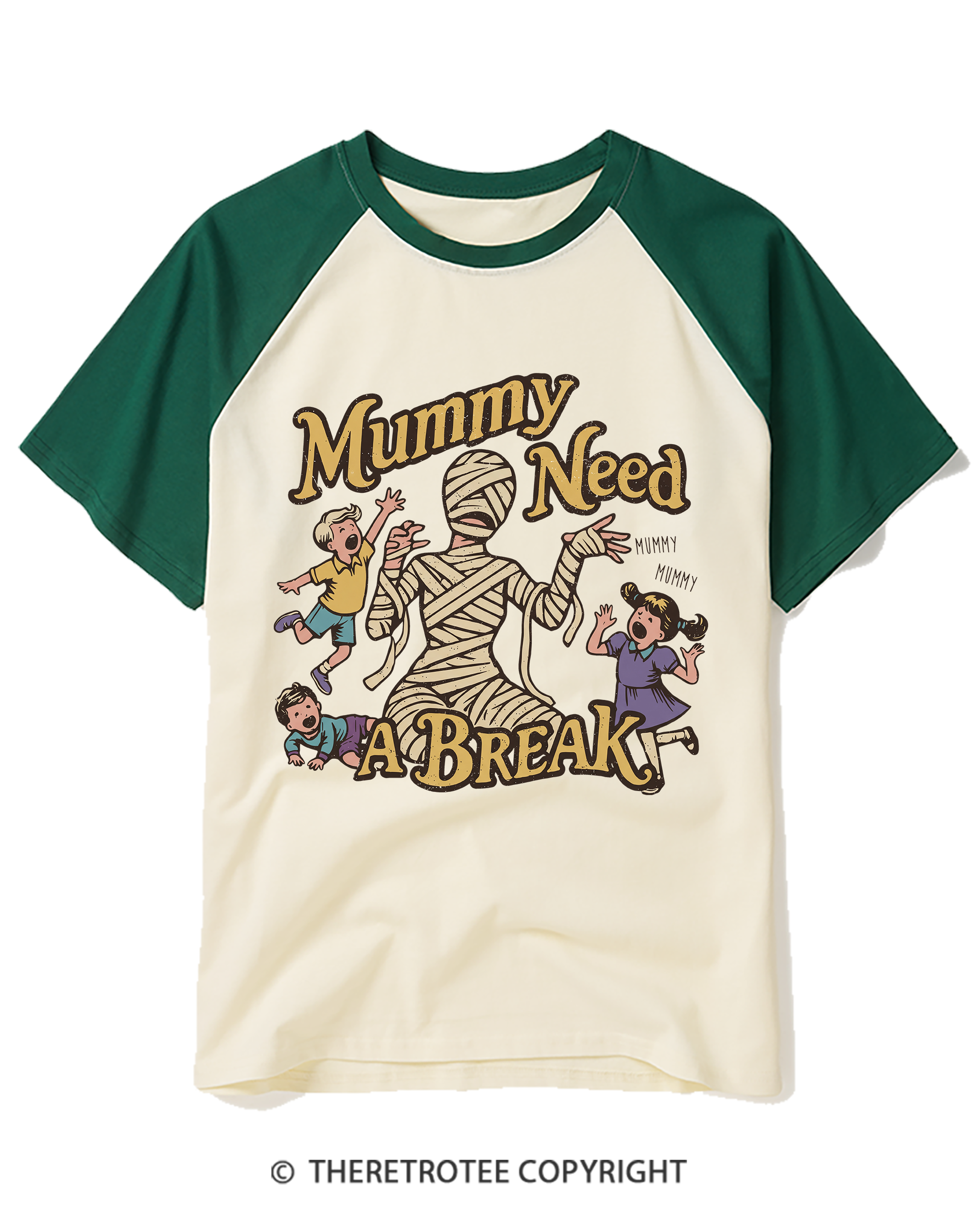 TheRetroTee Mummy Needs a Break Raglan Baseball T-Shirt