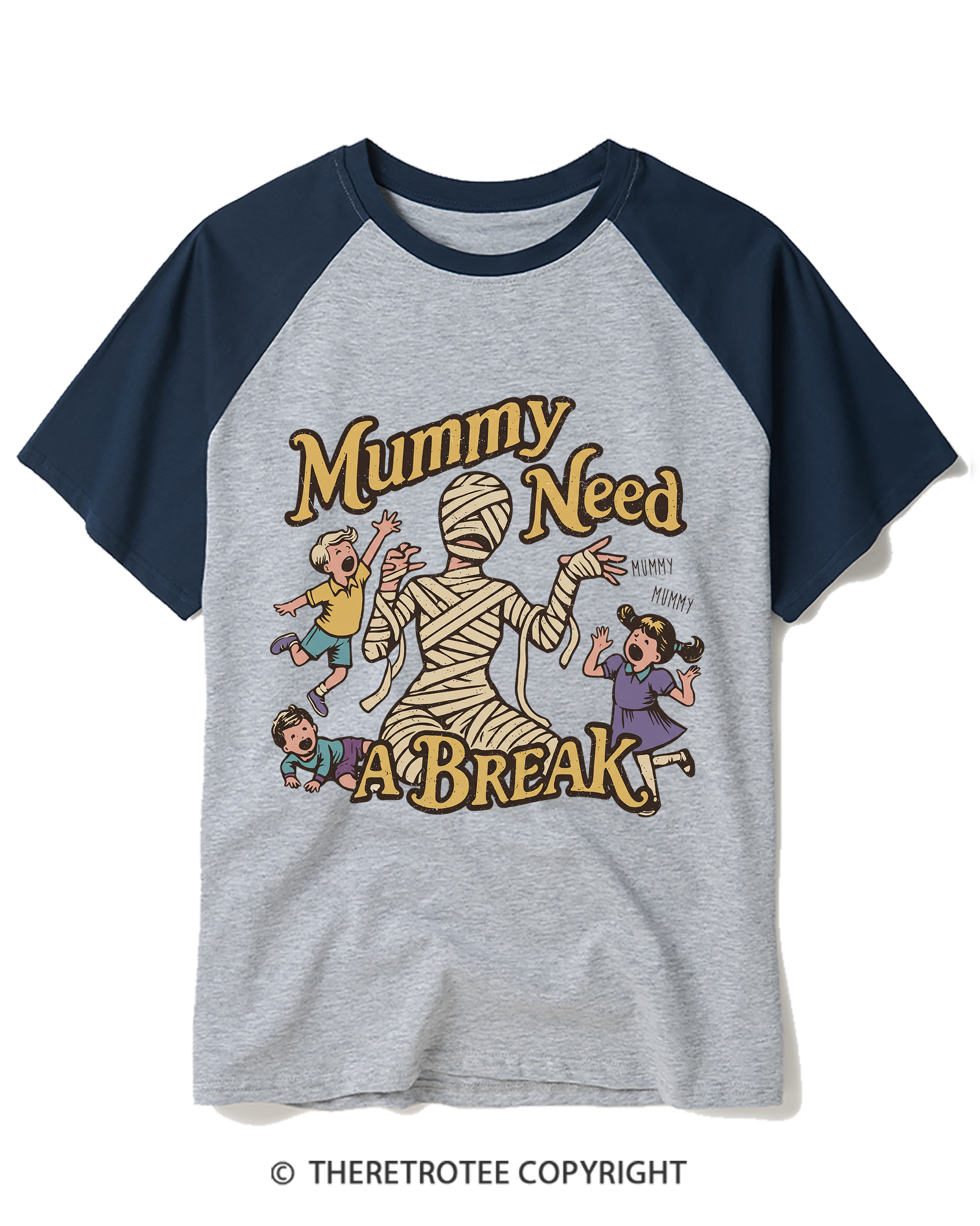 TheRetroTee Mummy Needs a Break Raglan Baseball T-Shirt