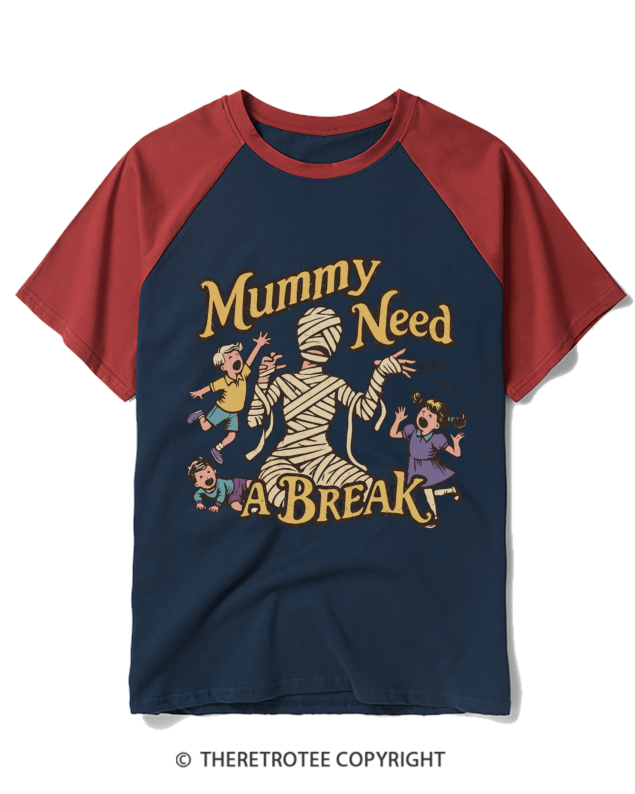 TheRetroTee Mummy Needs a Break Raglan Baseball T-Shirt