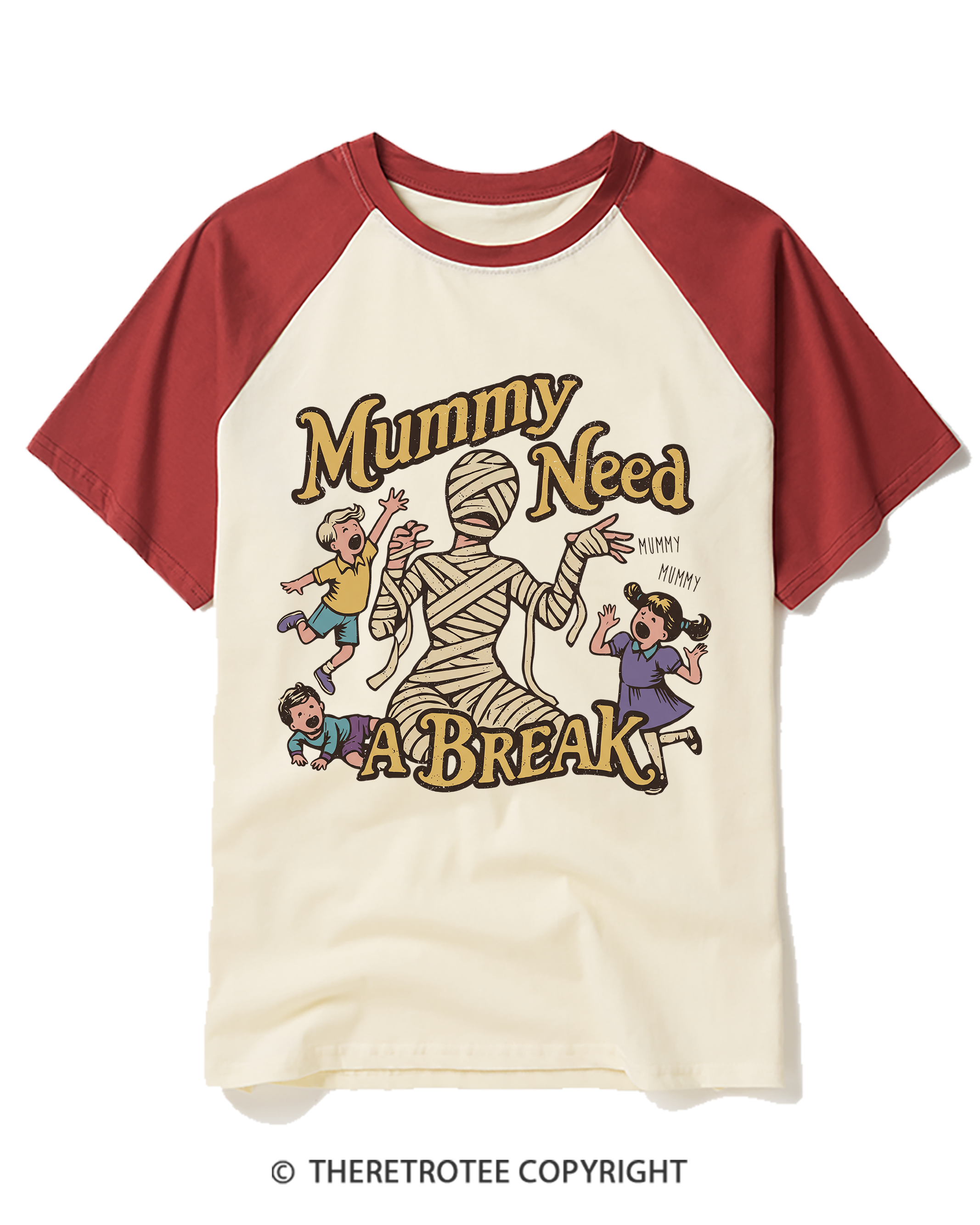 TheRetroTee Mummy Needs a Break Raglan Baseball T-Shirt