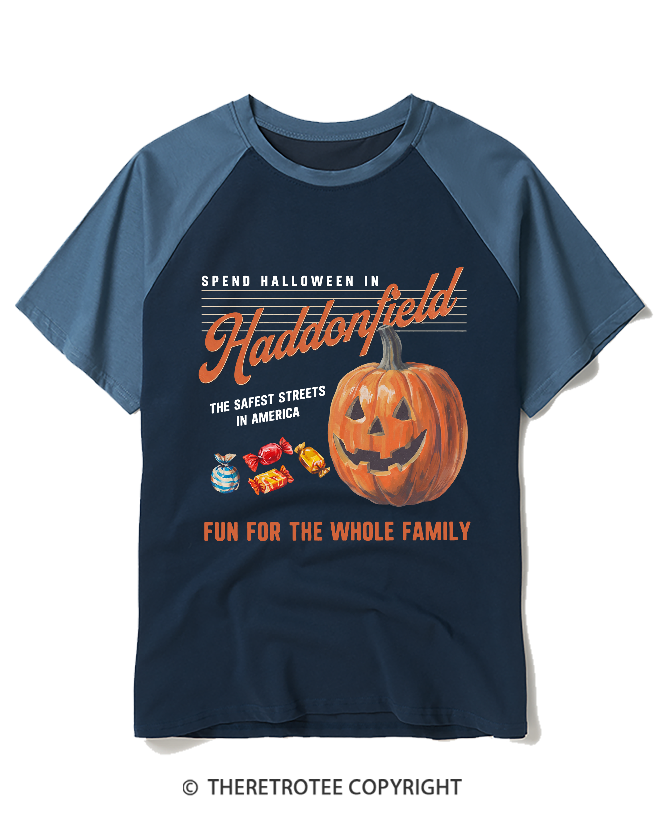 TheRetroTee Halloween in Haddonfield 1970s Raglan Baseball T-Shirt