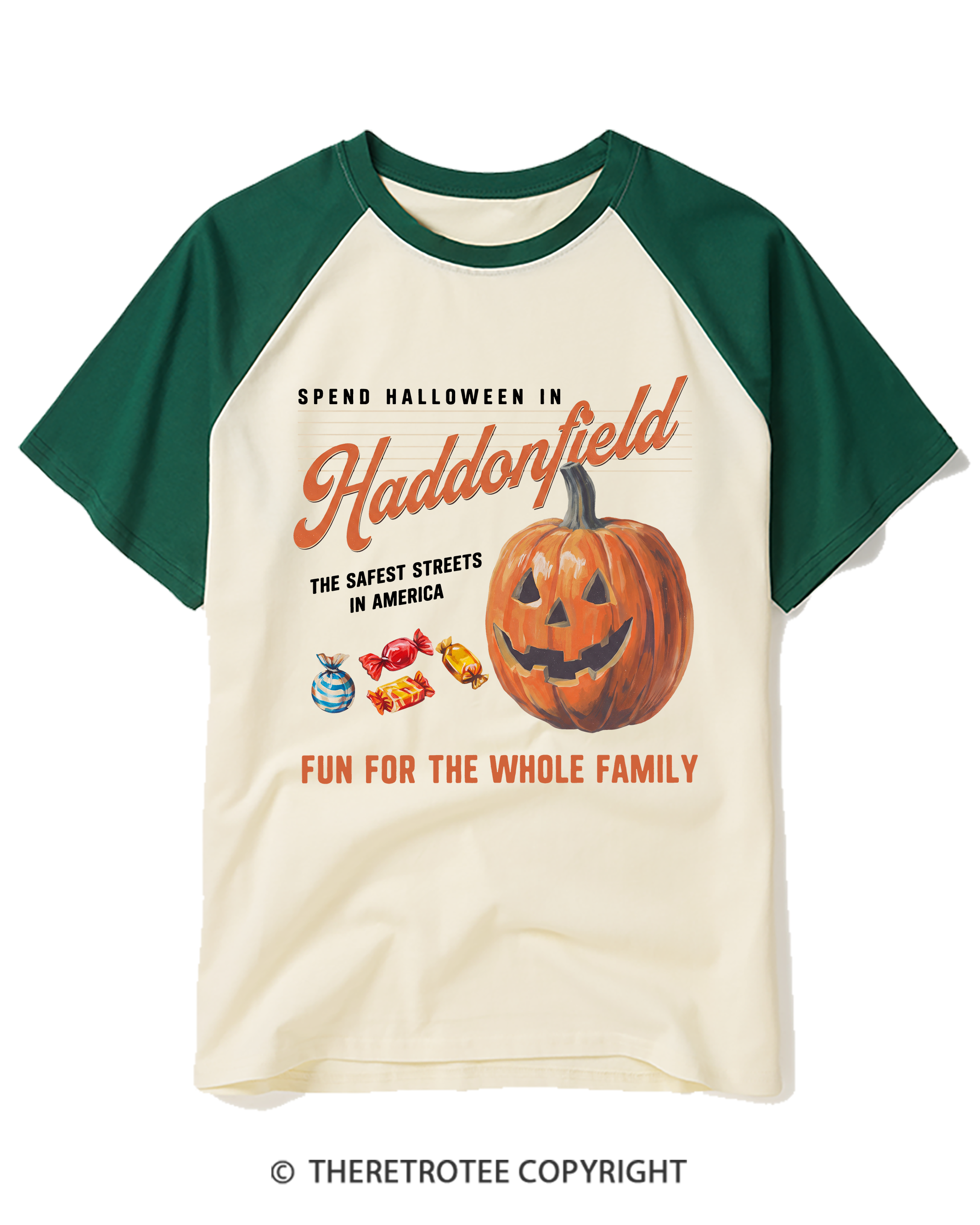 TheRetroTee Halloween in Haddonfield 1970s Raglan Baseball T-Shirt