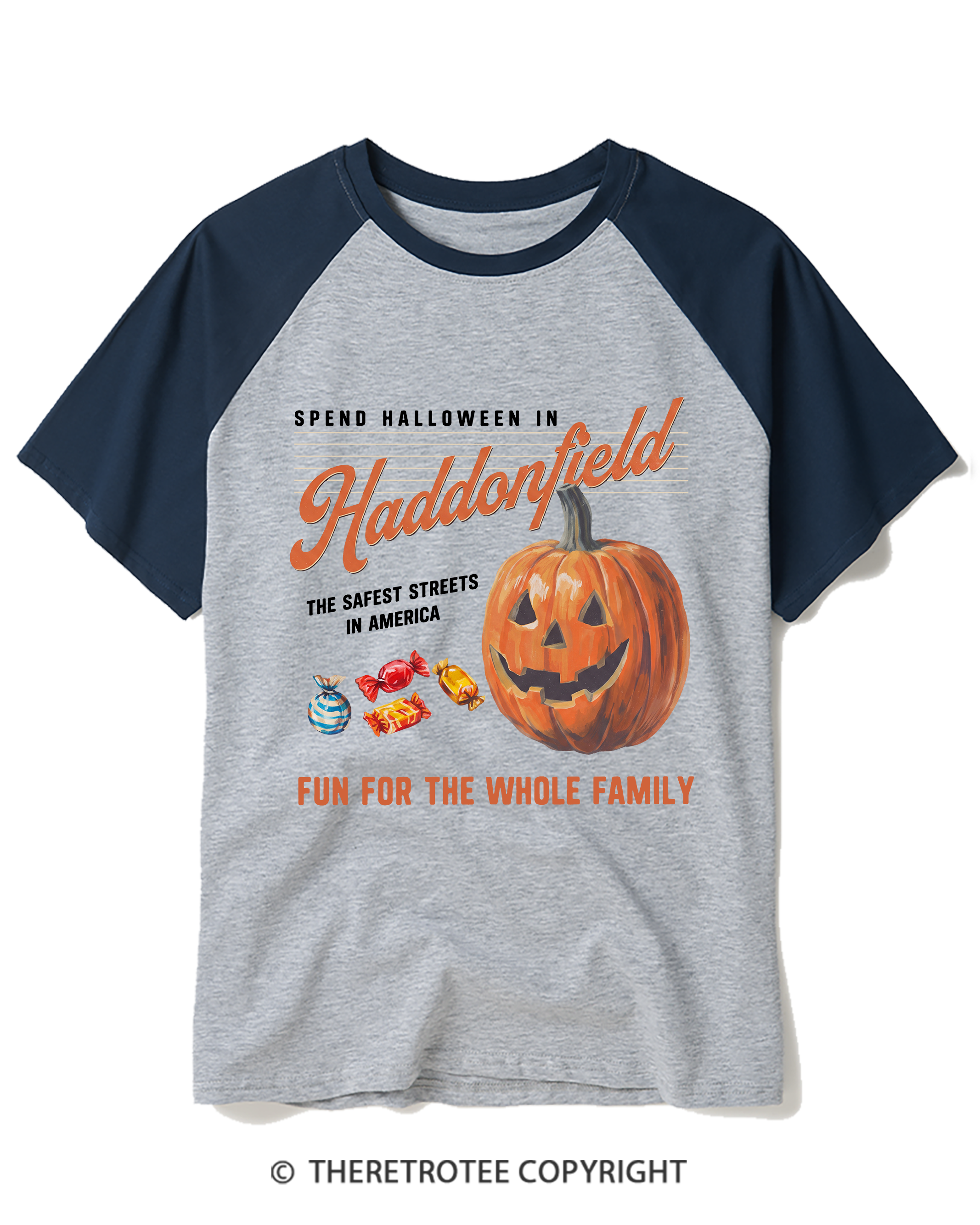 TheRetroTee Halloween in Haddonfield 1970s Raglan Baseball T-Shirt