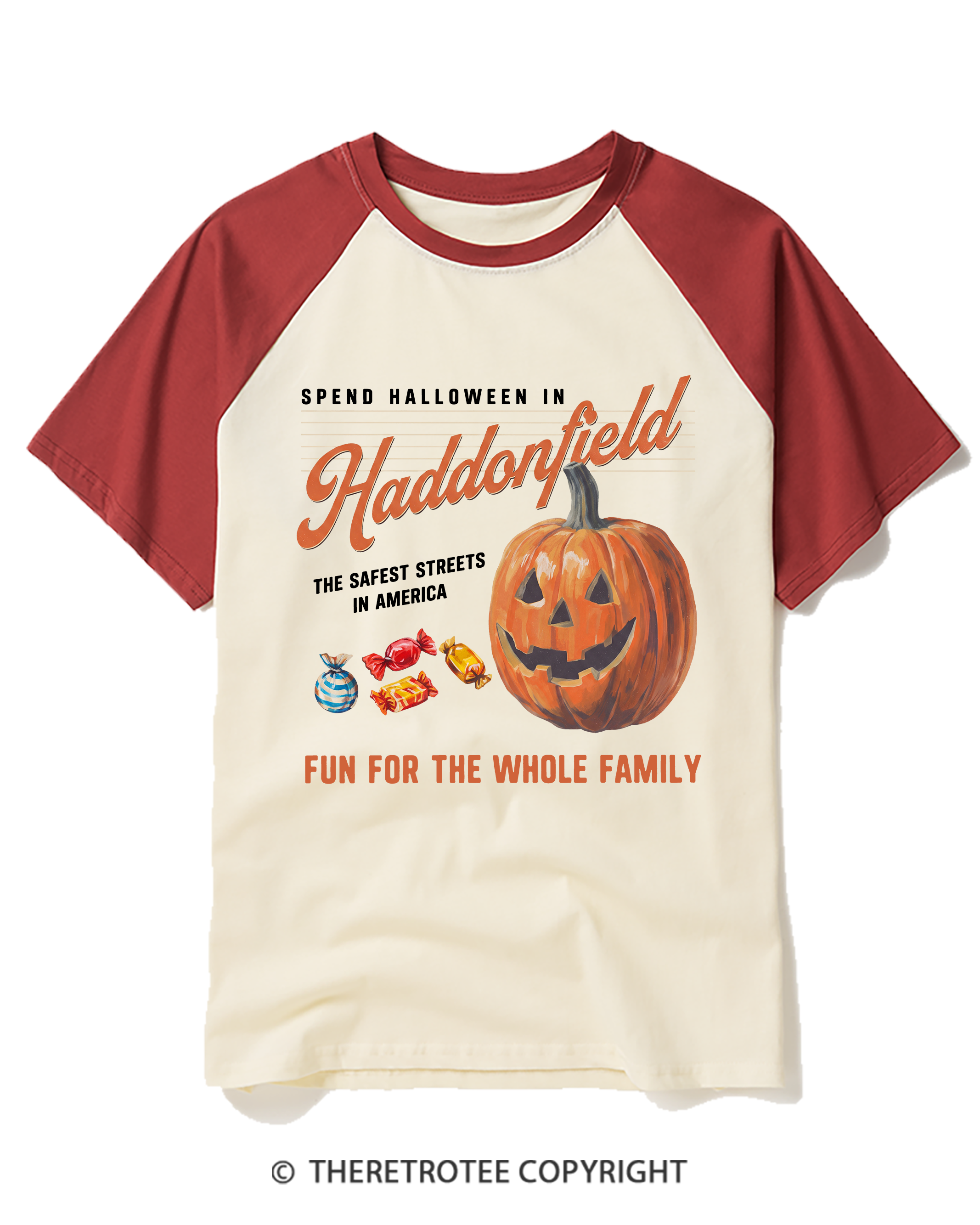 TheRetroTee Halloween in Haddonfield 1970s Raglan Baseball T-Shirt