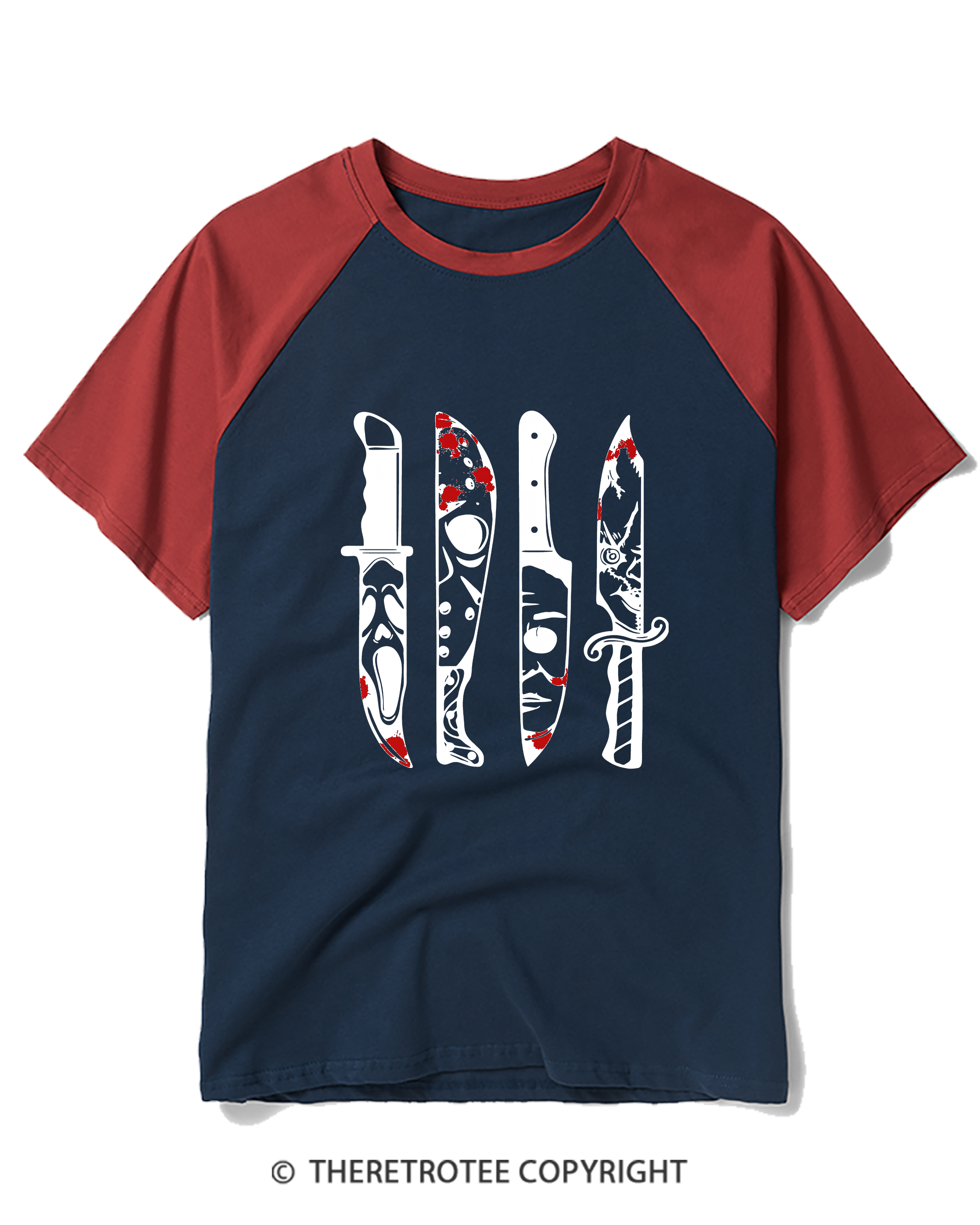 TheRetroTee Horror Movie Characters In Knives 1970s Raglan Baseball T-Shirt