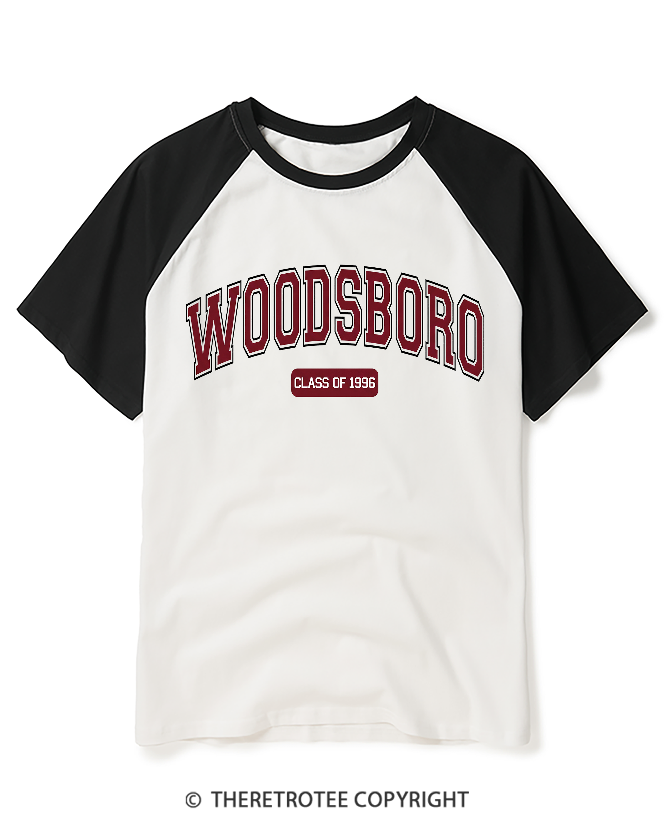 TheRetroTee Woodsboro Class of 1996 1990s Raglan Baseball T-Shirt