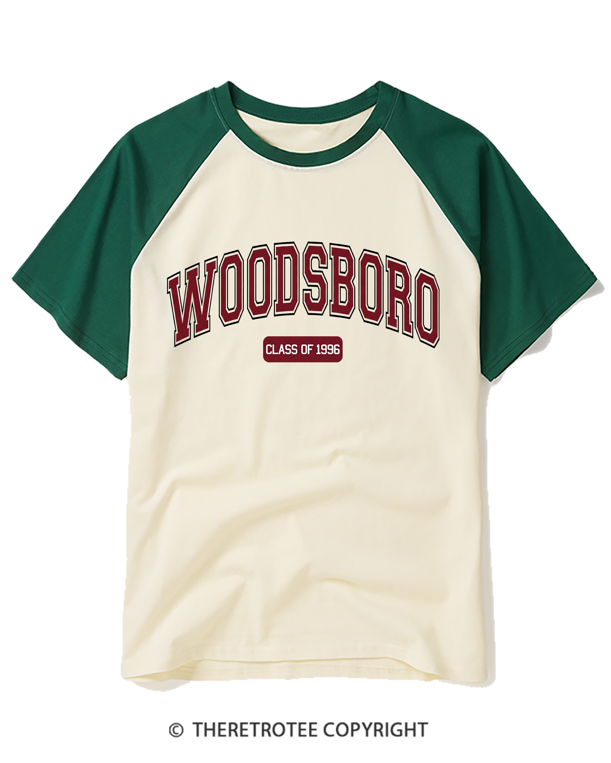 TheRetroTee Woodsboro Class of 1996 1990s Raglan Baseball T-Shirt