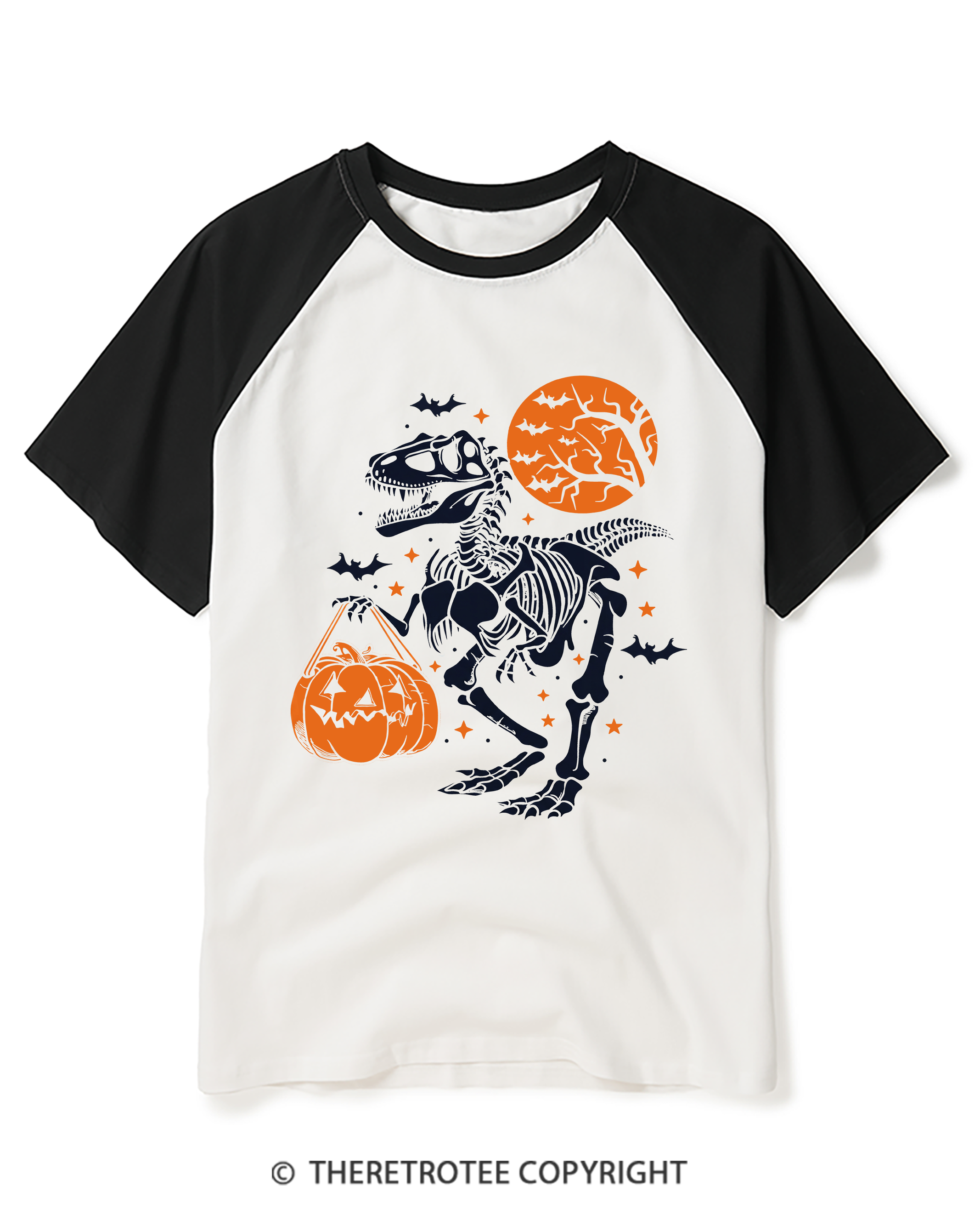TheRetroTee Dinosaur Halloween Raglan Baseball T-Shirt