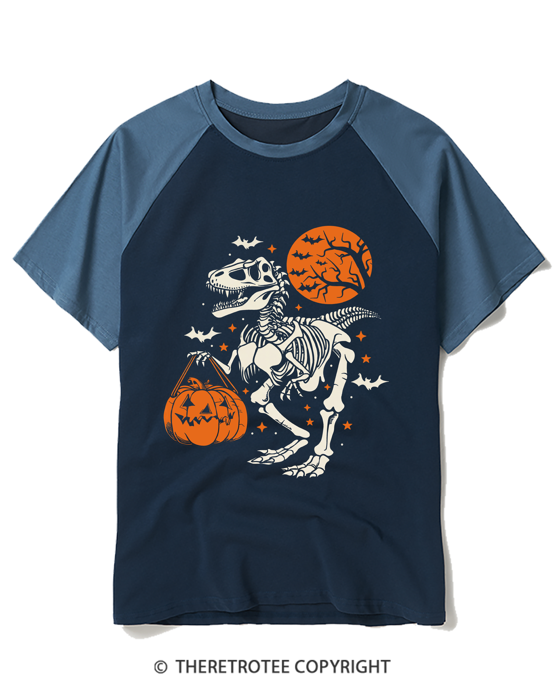 TheRetroTee Dinosaur Halloween Raglan Baseball T-Shirt