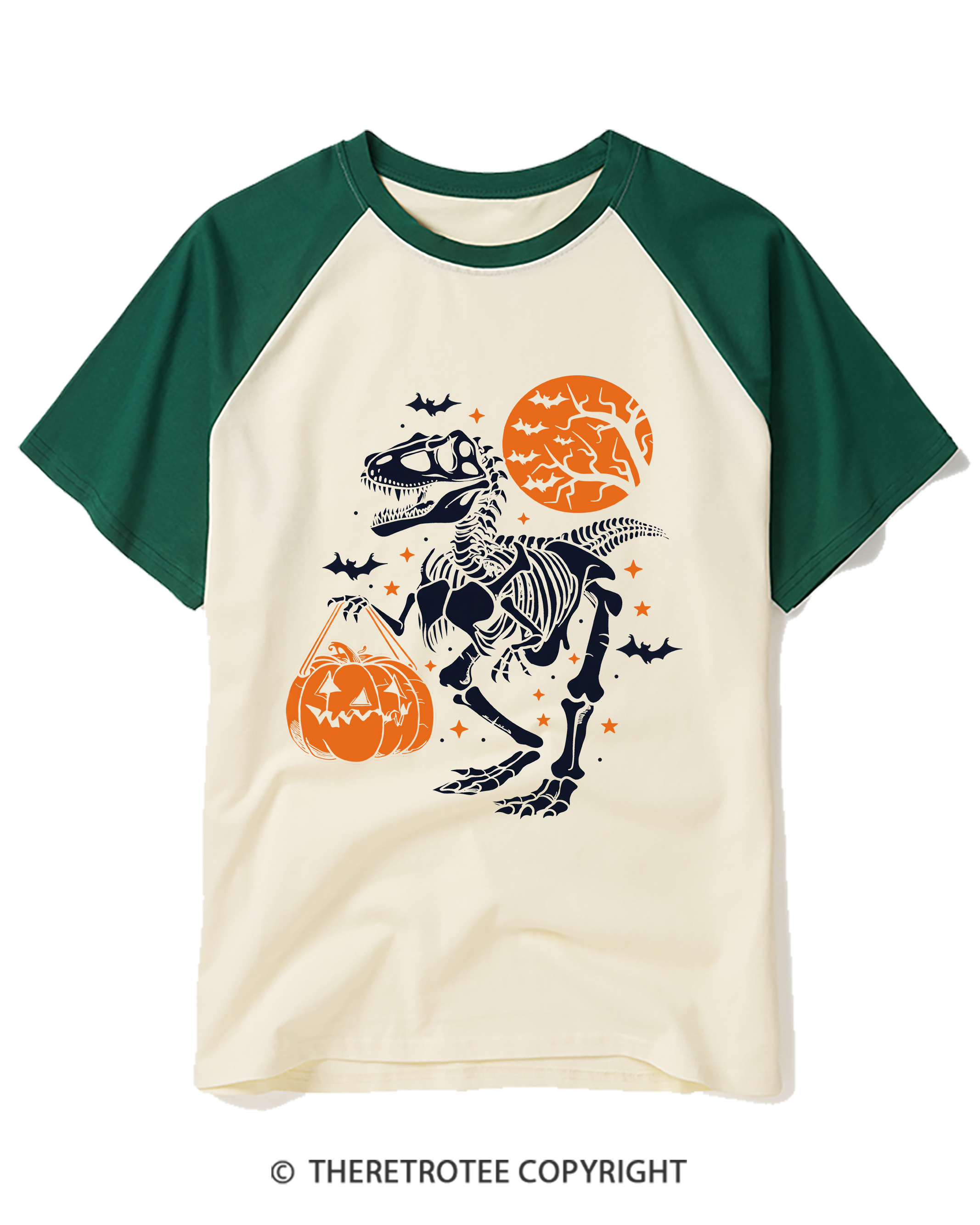 TheRetroTee Dinosaur Halloween Raglan Baseball T-Shirt