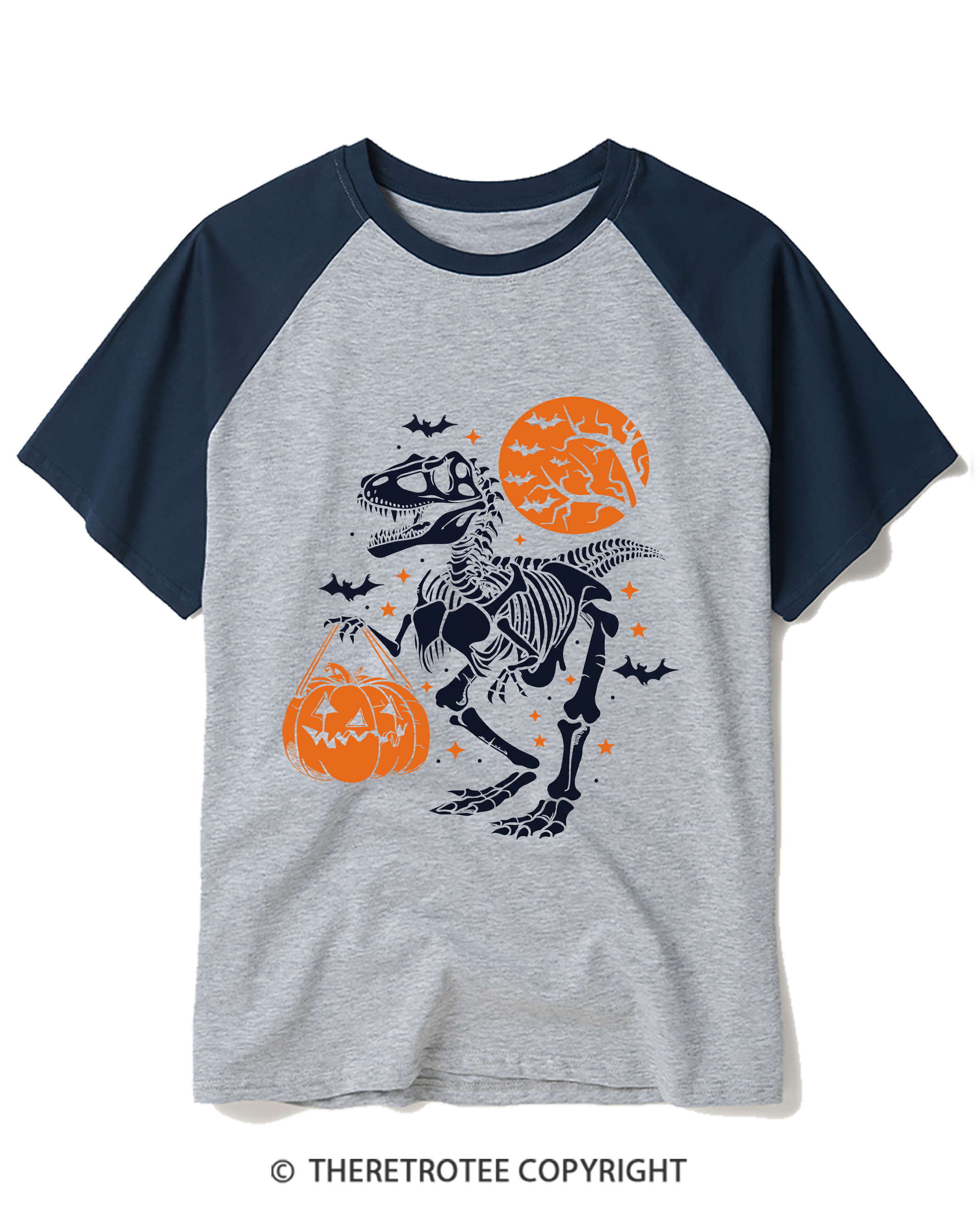 TheRetroTee Dinosaur Halloween Raglan Baseball T-Shirt