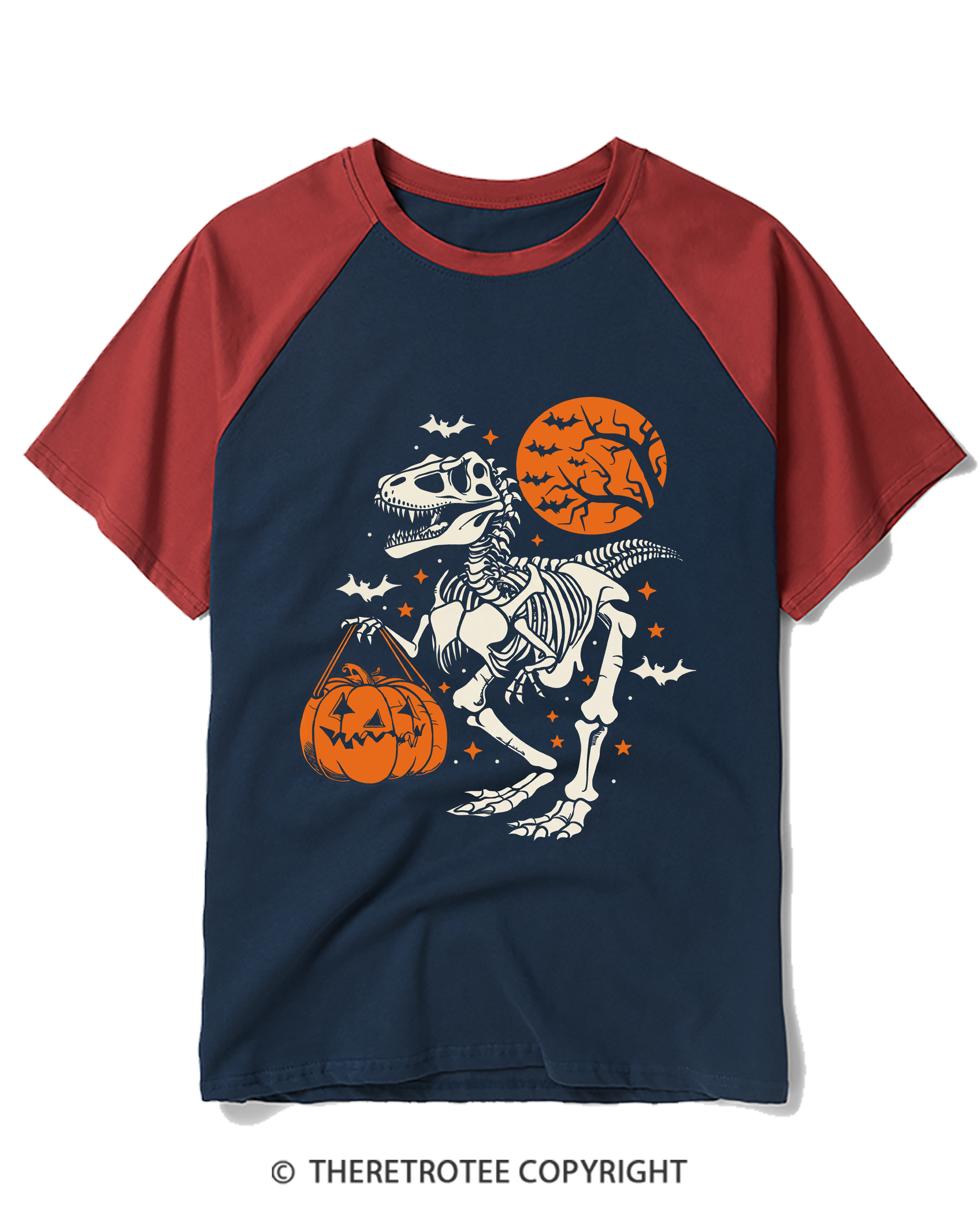 TheRetroTee Dinosaur Halloween Raglan Baseball T-Shirt