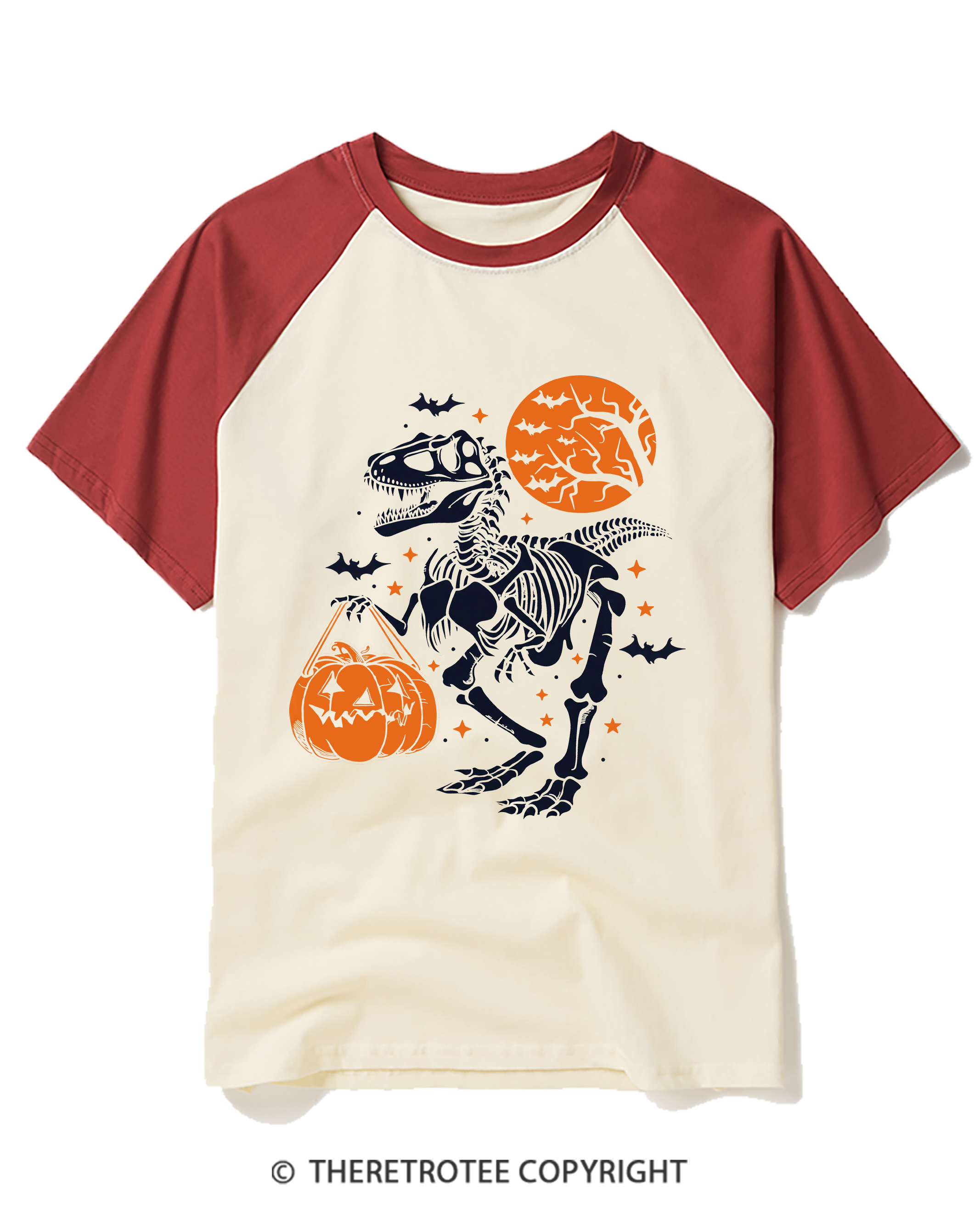 TheRetroTee Dinosaur Halloween Raglan Baseball T-Shirt