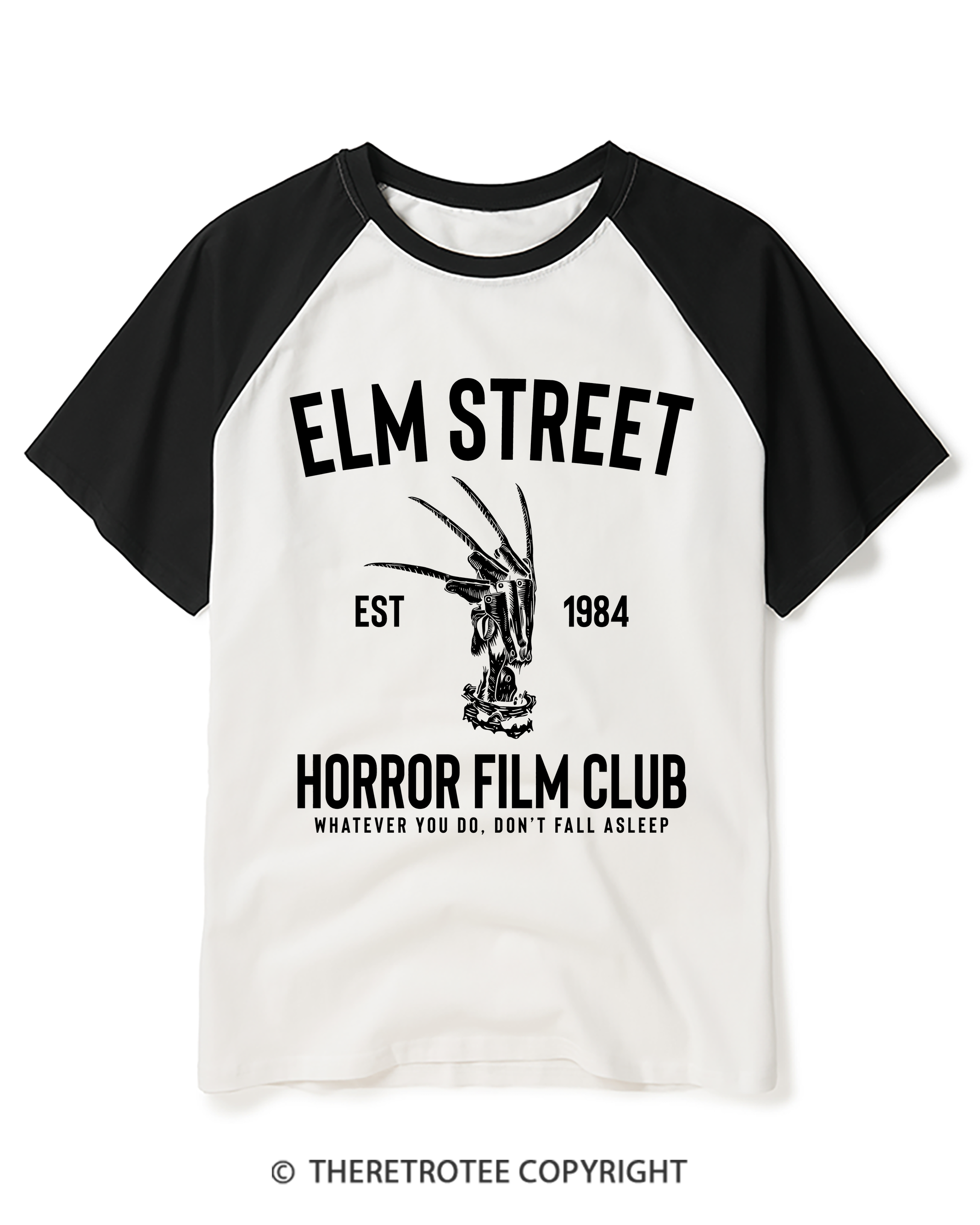TheRetroTee Horror Film Club 1980s Raglan Baseball T-Shirt