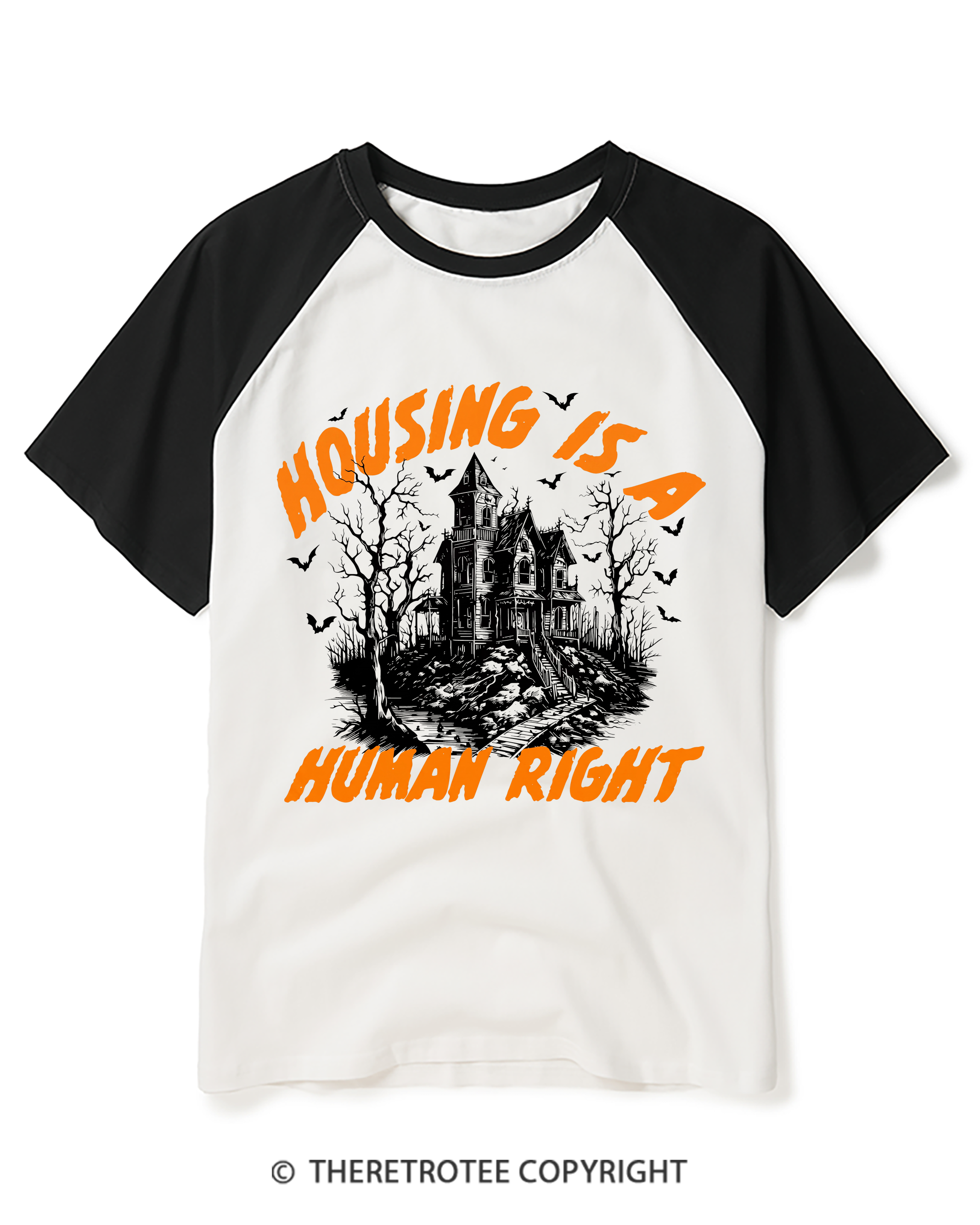 TheRetroTee Housing Is A Human Right Raglan Baseball T-Shirt