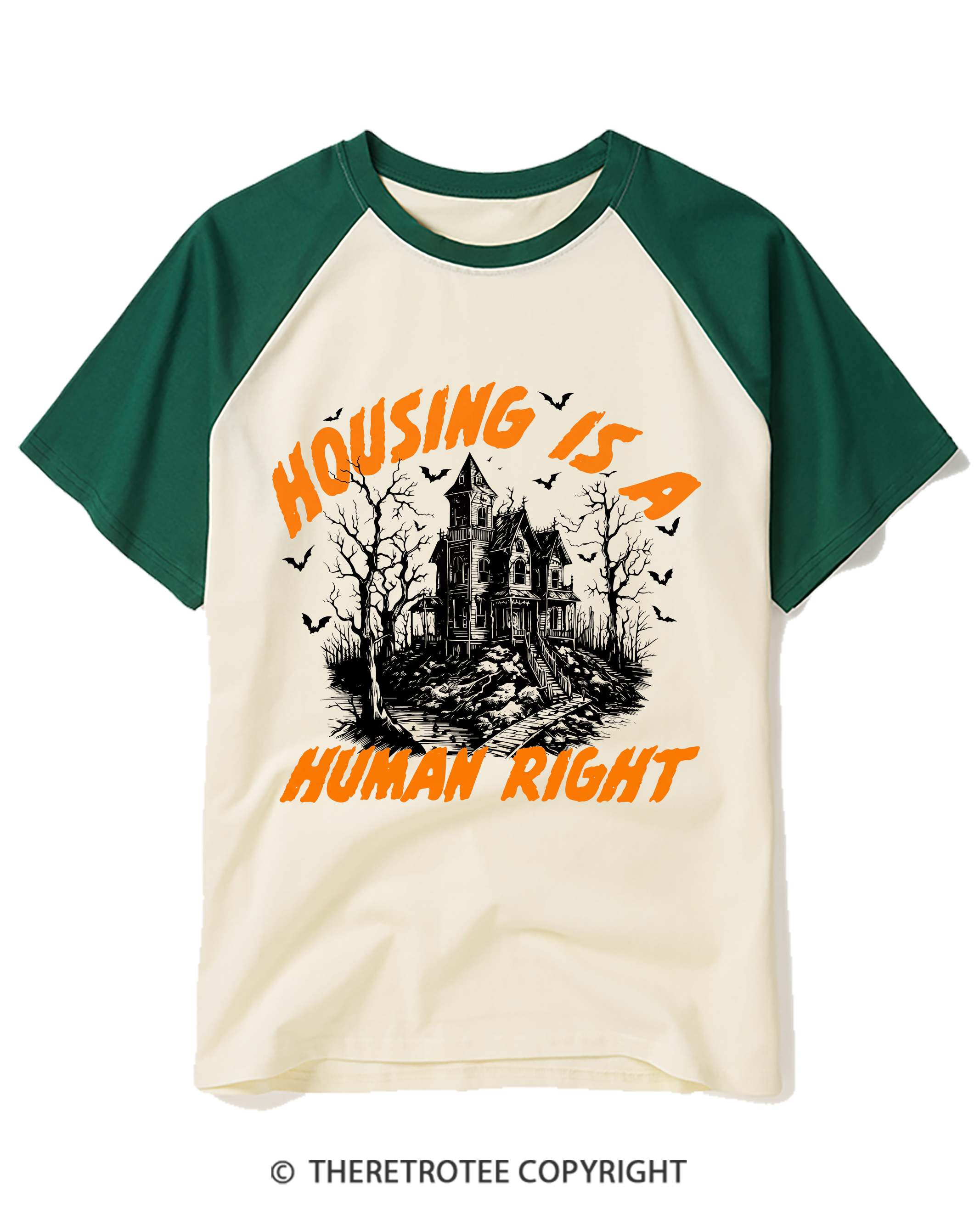 TheRetroTee Housing Is A Human Right Raglan Baseball T-Shirt