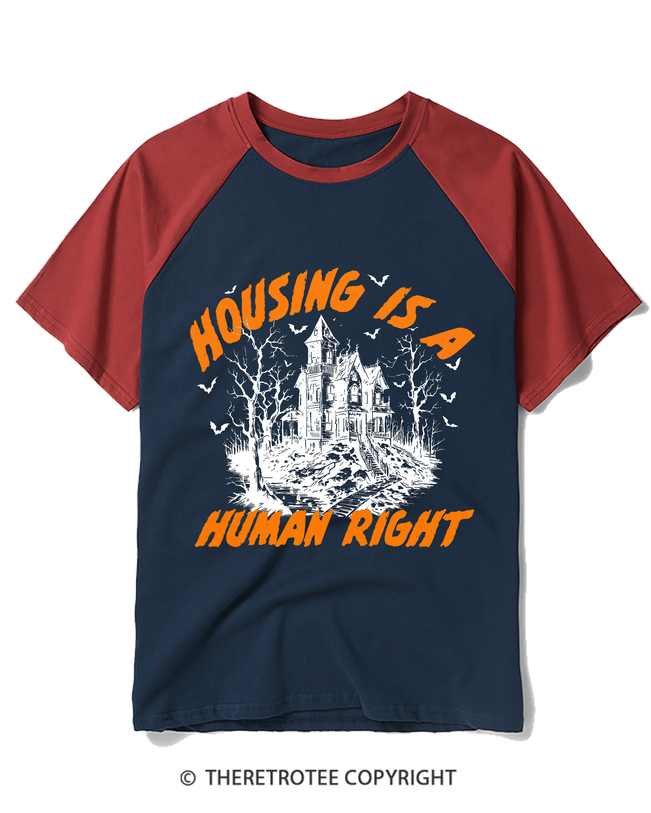 TheRetroTee Housing Is A Human Right Raglan Baseball T-Shirt